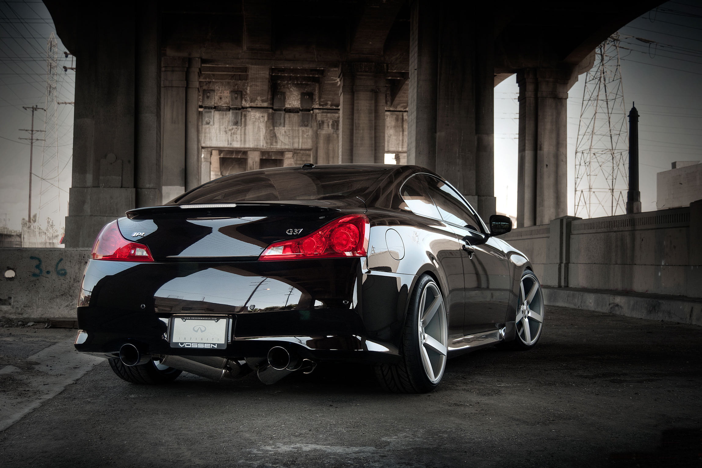 motor vehicle, building, ruined, transportation, black, street, Infiniti, land vehicle, bridge, luxury, coupe, car, city, outdoors, wheel, no people, G37, HD Wallpaper