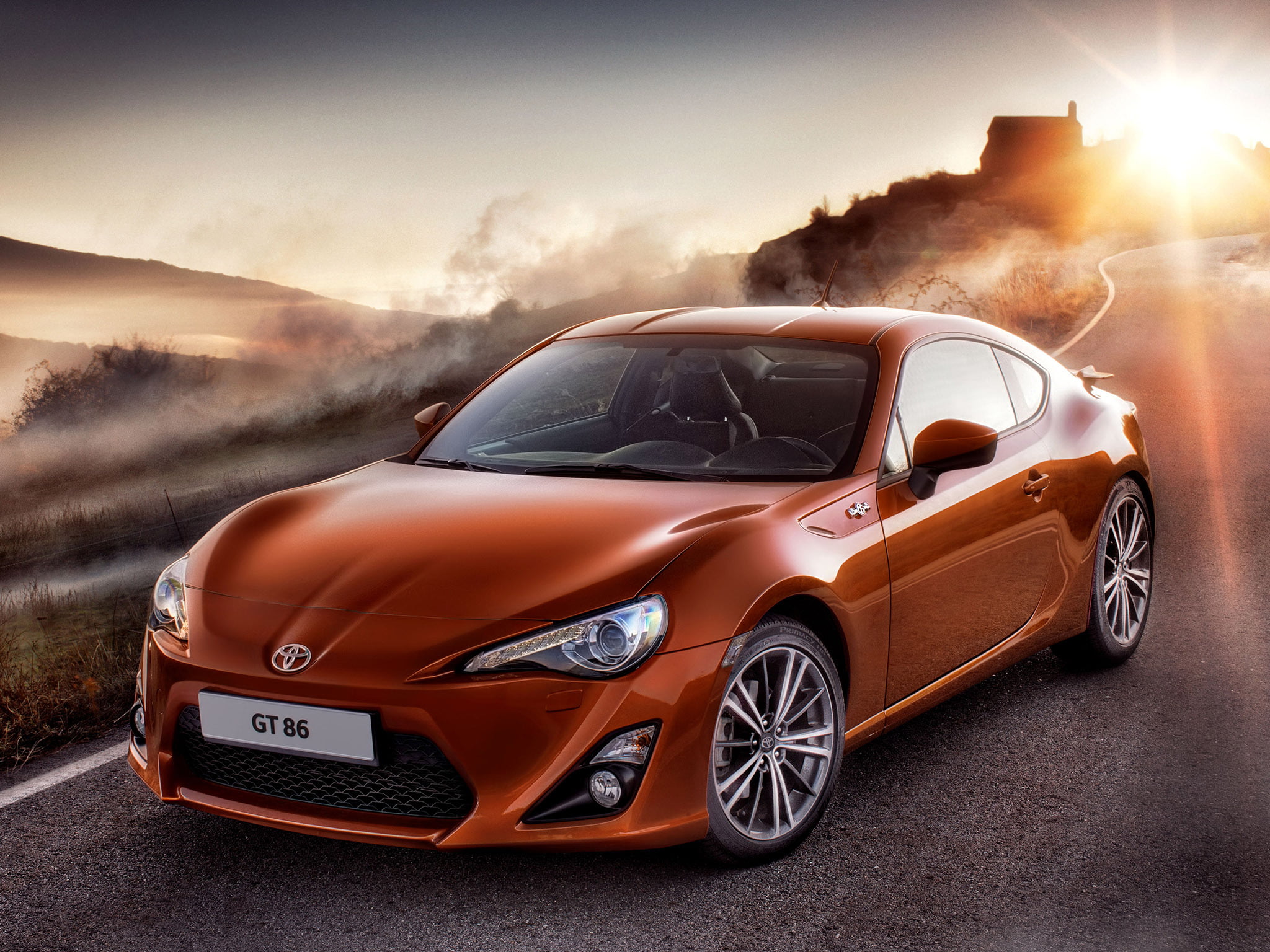 road, 1080P, GT 86, the past, shiny, sunset, hachiroku, front View, engine, fog, dust, red, motor Vehicle, car, luxury, driving, the sun, land Vehicle, HD Wallpaper