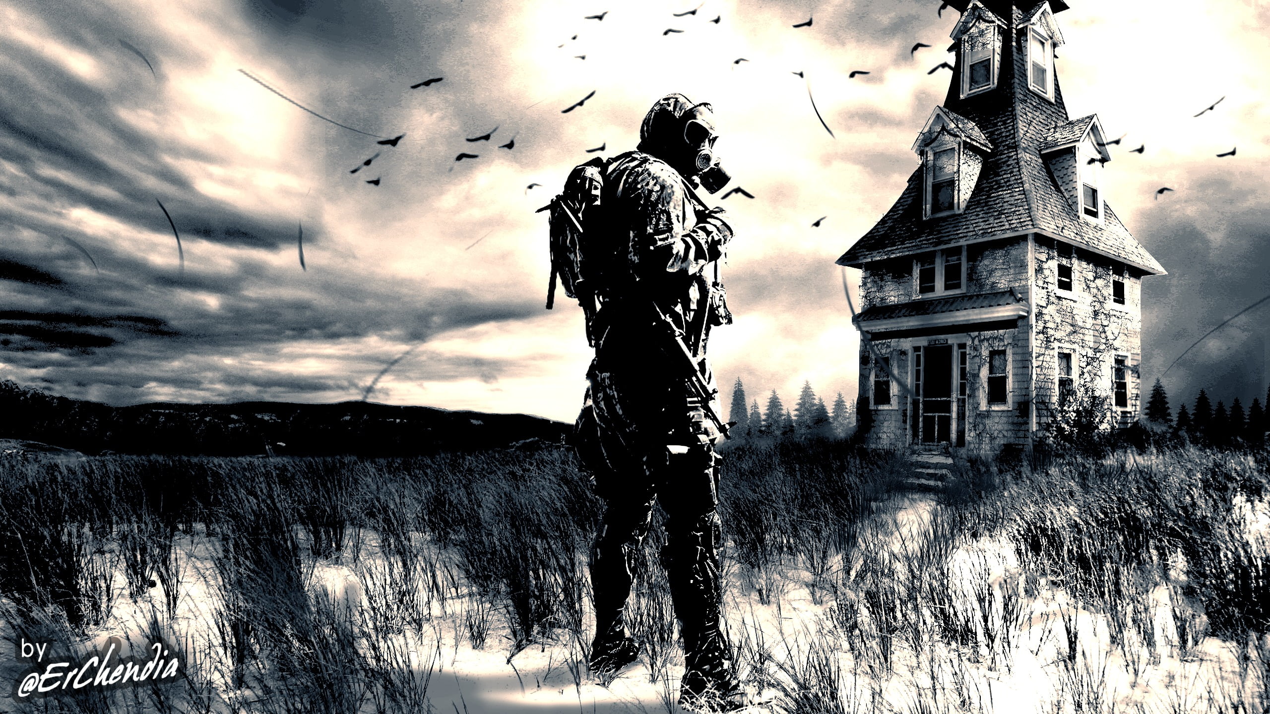 architecture, day, outdoors, man, built structure, sky, real people, cloud - sky, S.T.A.L.K.E.R., digital composite, leisure activity, standing, lifestyles, HD Wallpaper