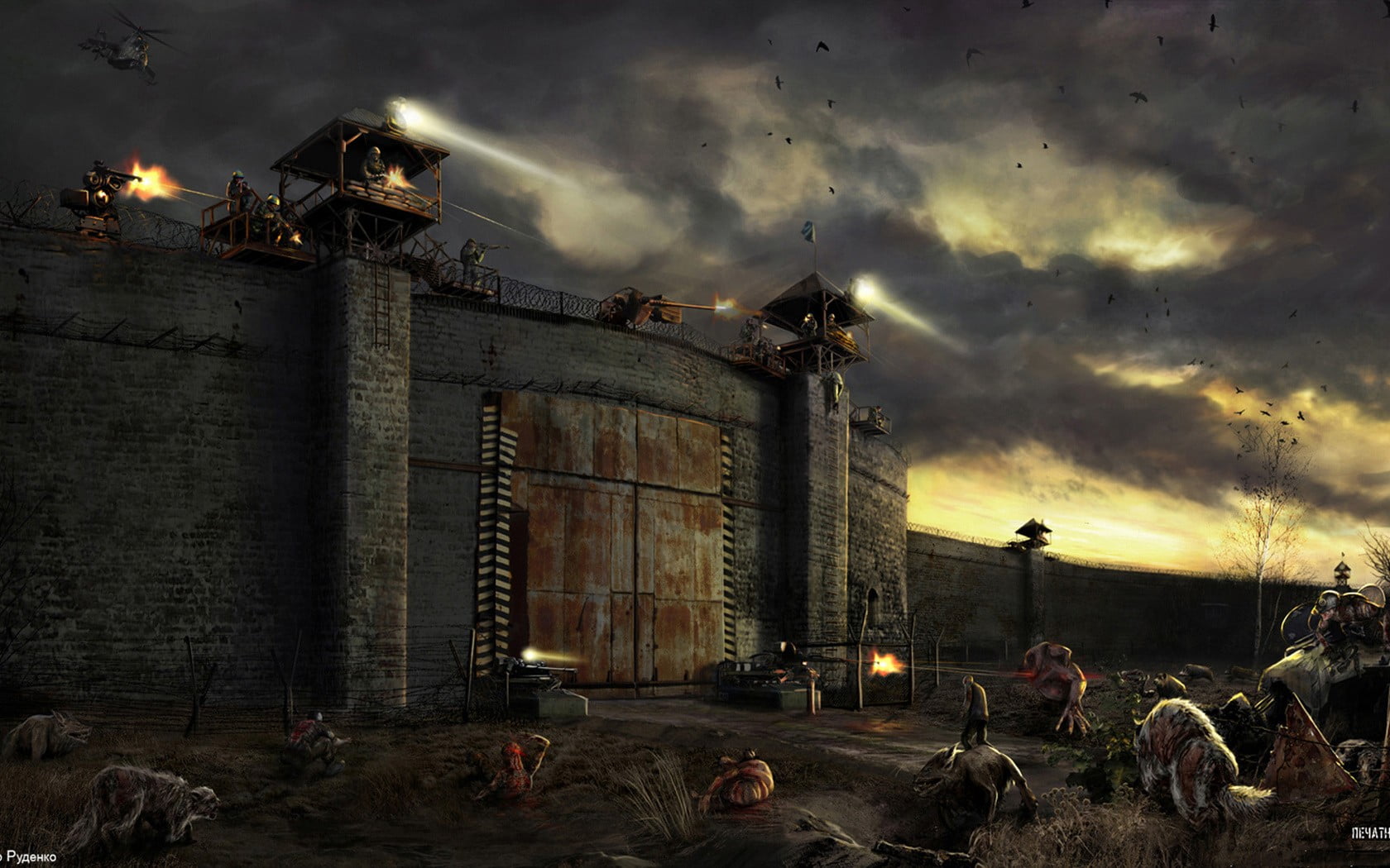 city, street, illuminated, 720P, built structure, nature, S.T.A.L.K.E.R., history, art, sunset, architecture, digital, incidental people, the past, group of people, HD Wallpaper