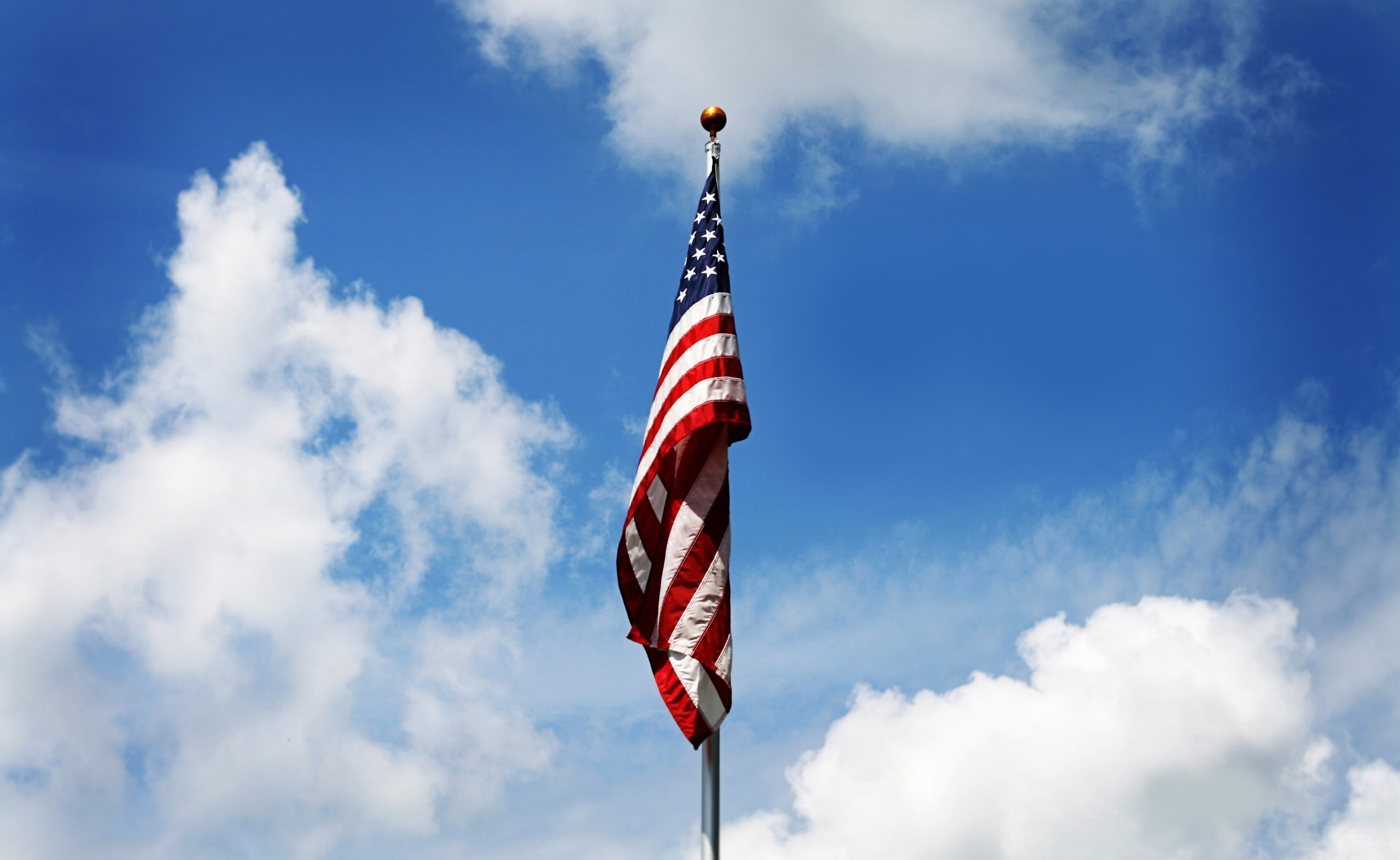 patriotism, outdoors, sky, emotion, striped, low angle view, no people, day, national icon, pole, independence, global communications, cloud - sky, freedom, HD Wallpaper