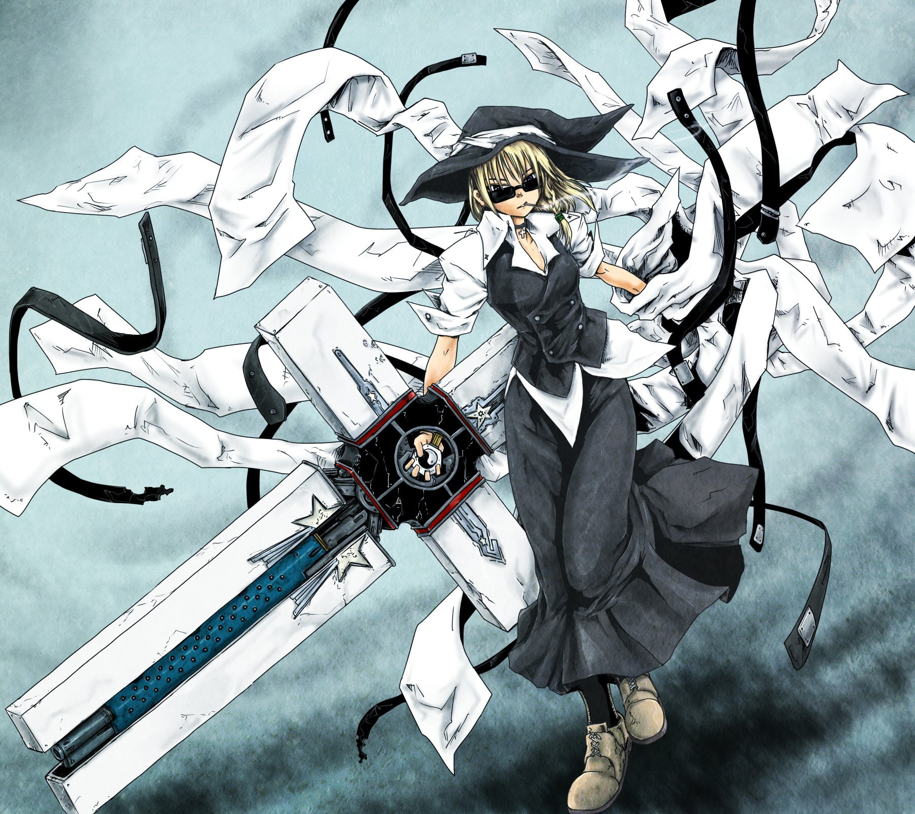 marisa, nicholas, kirisame, crossovers, 720P, touhou, trigun, wolfwood, swords, HD Wallpaper