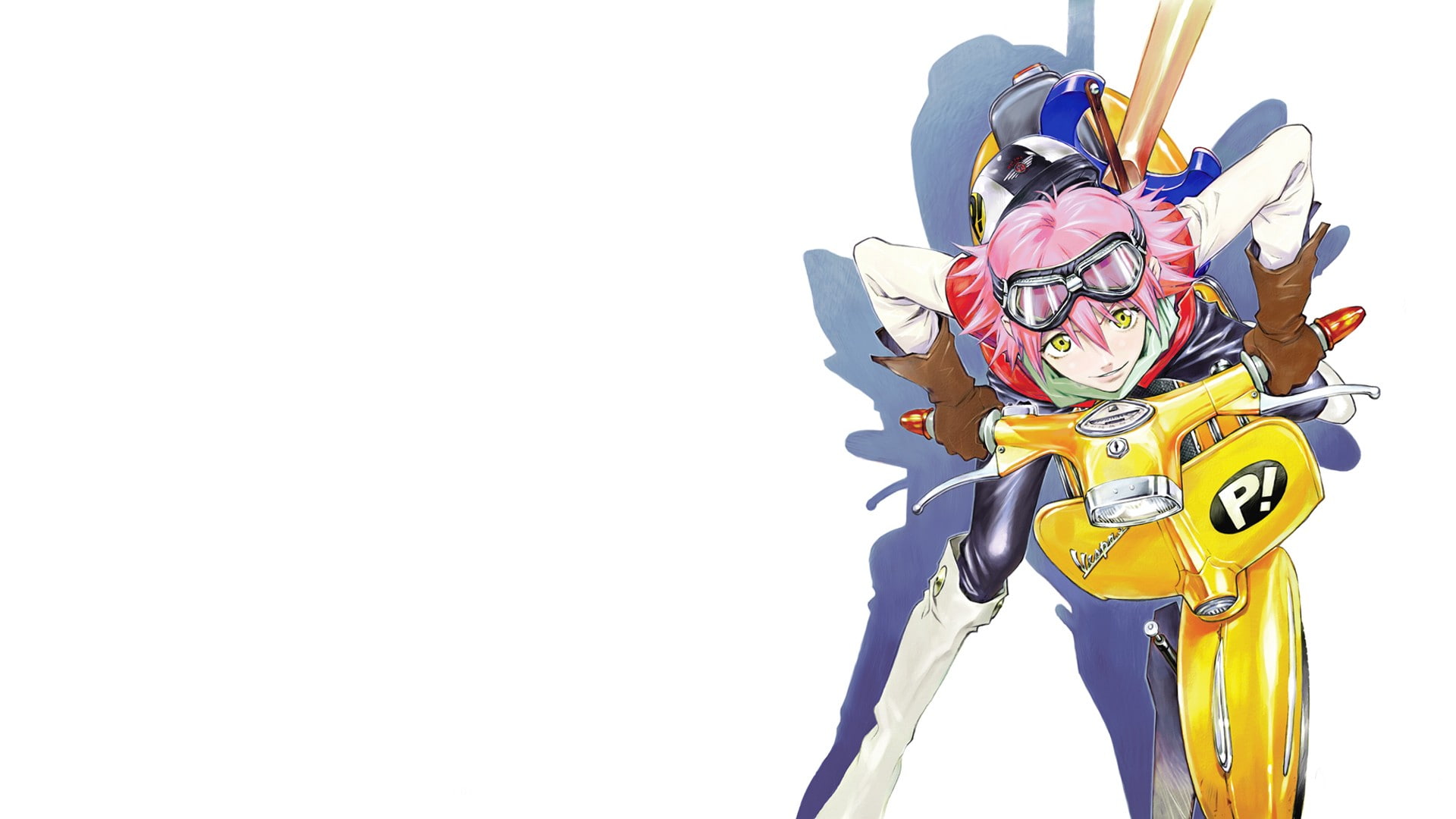 anime, white background, Vespa, Haruhara Haruko, FLCL, vehicle, 1080P, simple background, anime girls, HD Wallpaper