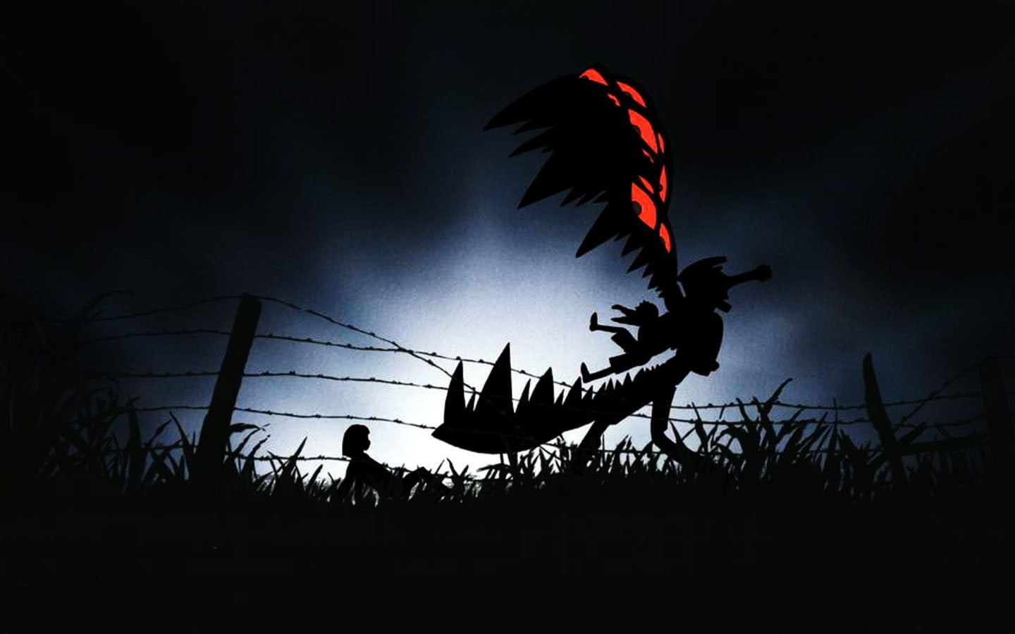 nature, animation, flying, tree, bird, beauty in nature, fire, FLCL, character, land, fire - natural phenomenon, growth, motion, sky, night, plant, silhouette, HD Wallpaper
