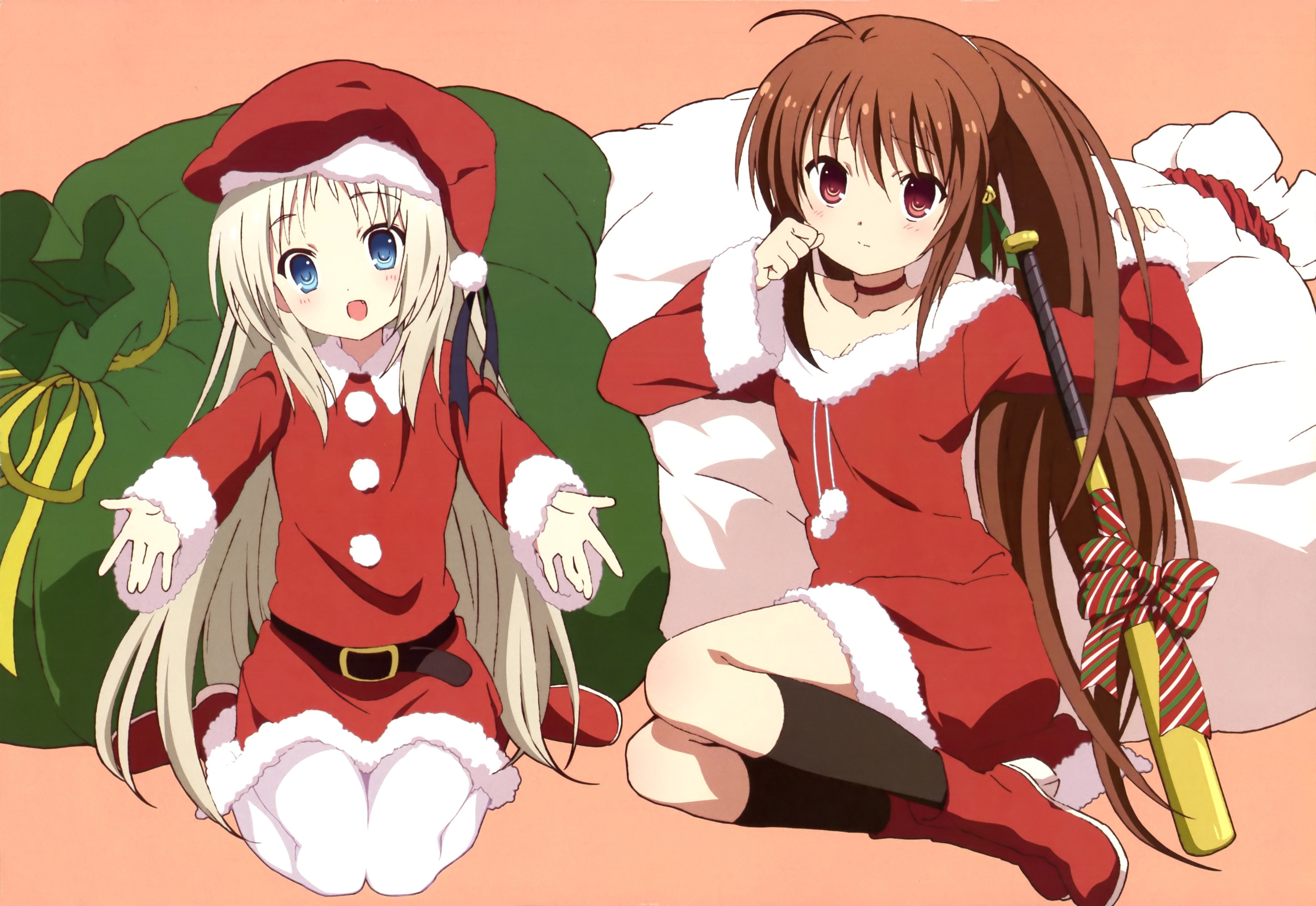 Noumi Kudryavka, 4K, anime girls, Christmas, Little Busters!, Natsume Rin, HD Wallpaper