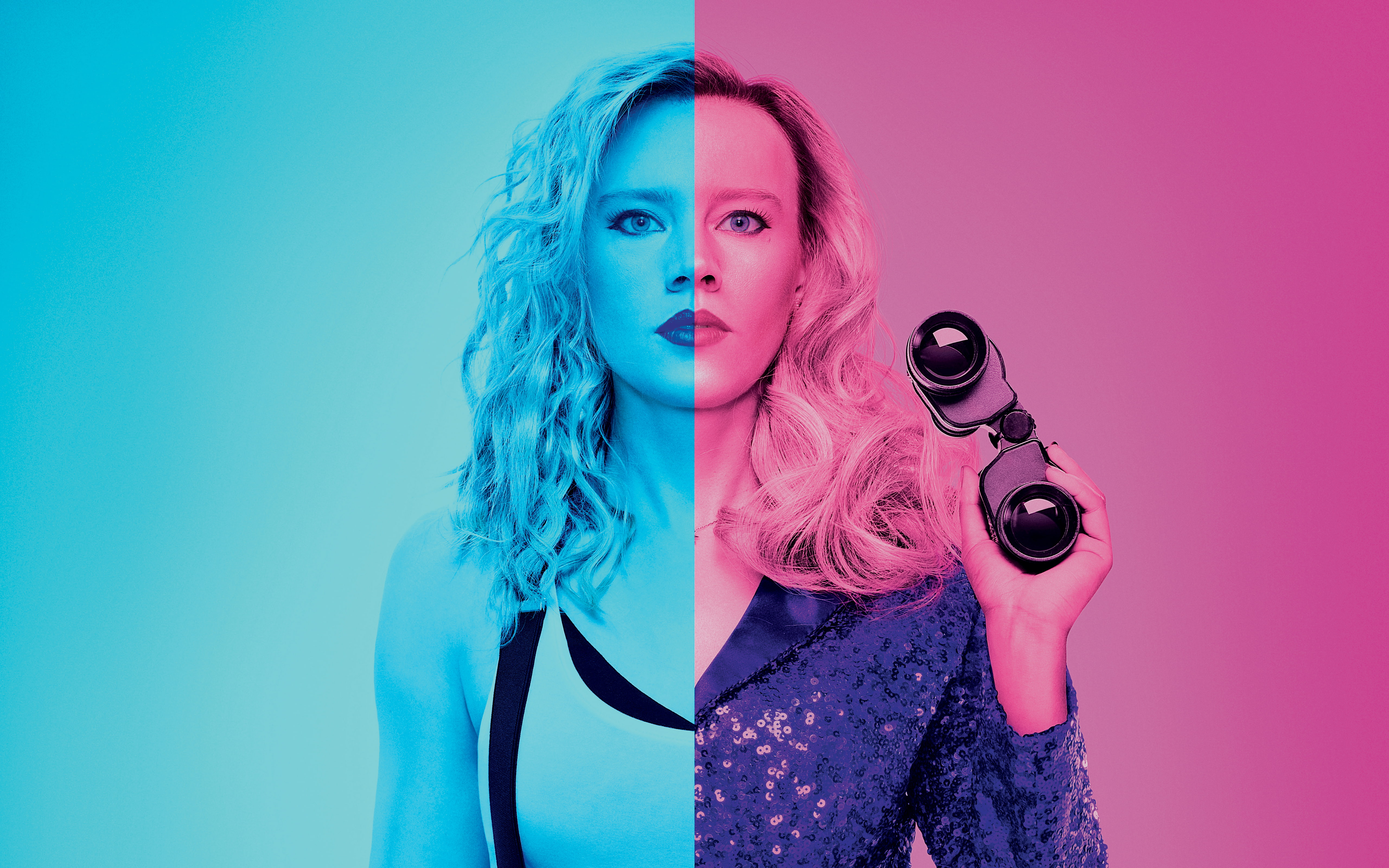 beauty, dyed hair, looking at camera, one person, studio shot, Kate McKinnon, young adult, The Spy Who Dumped Me, blue background, young women, beautiful woman, HD Wallpaper