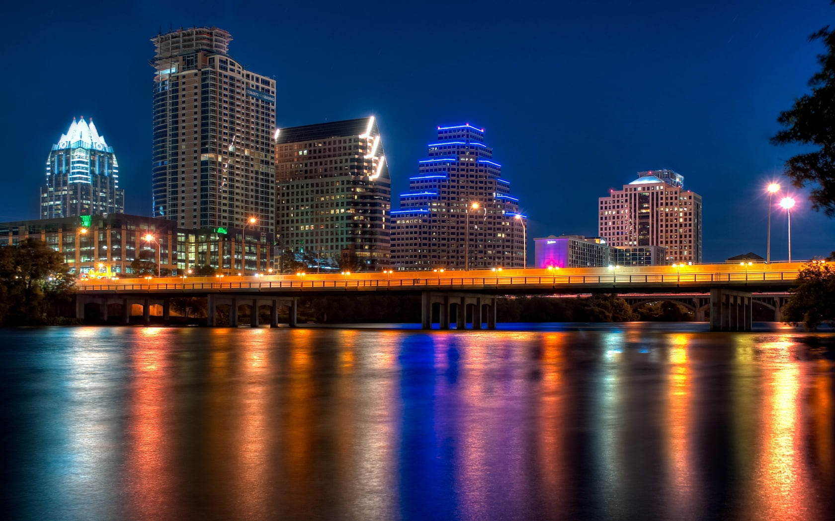 office building exterior, financial District, built Structure, lighting Equipment, no people, urban Skyline, travel, water, city, sky, famous Place, night, HD Wallpaper