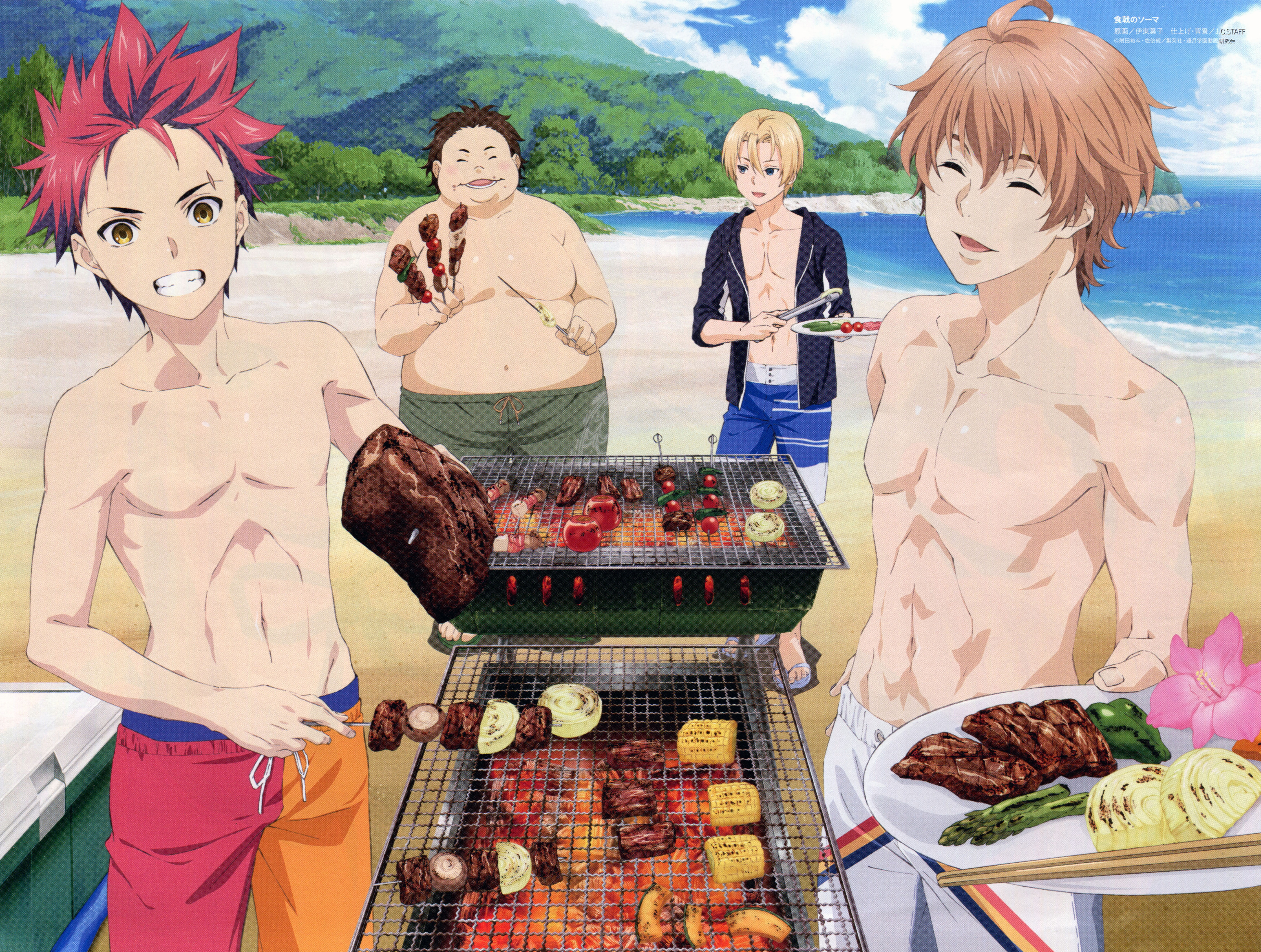 5K, Anime, Sōma Yukihira, Food Wars: Shokugeki no Soma, Satoshi Isshiki, Takumi Aldini, Isami Aldini, HD Wallpaper