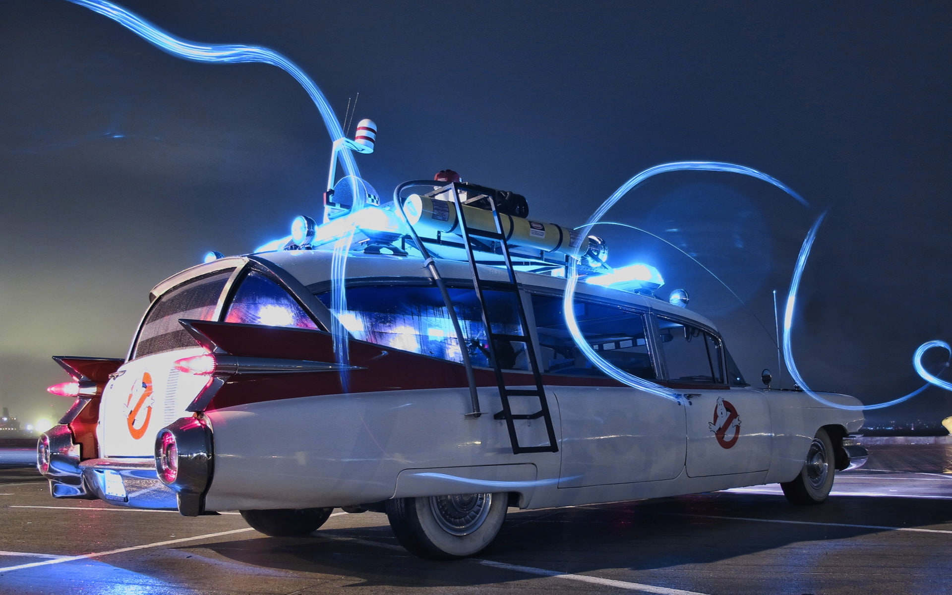 white, car, old, ghostbusters, hollywood, comedy, fiction, 1080P, HD Wallpaper
