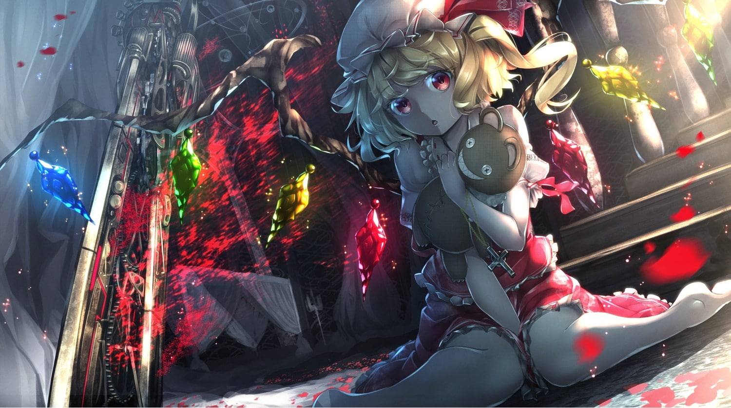 anime, 720P, anime girls, Flandre Scarlet, Touhou, teddy bears, HD Wallpaper