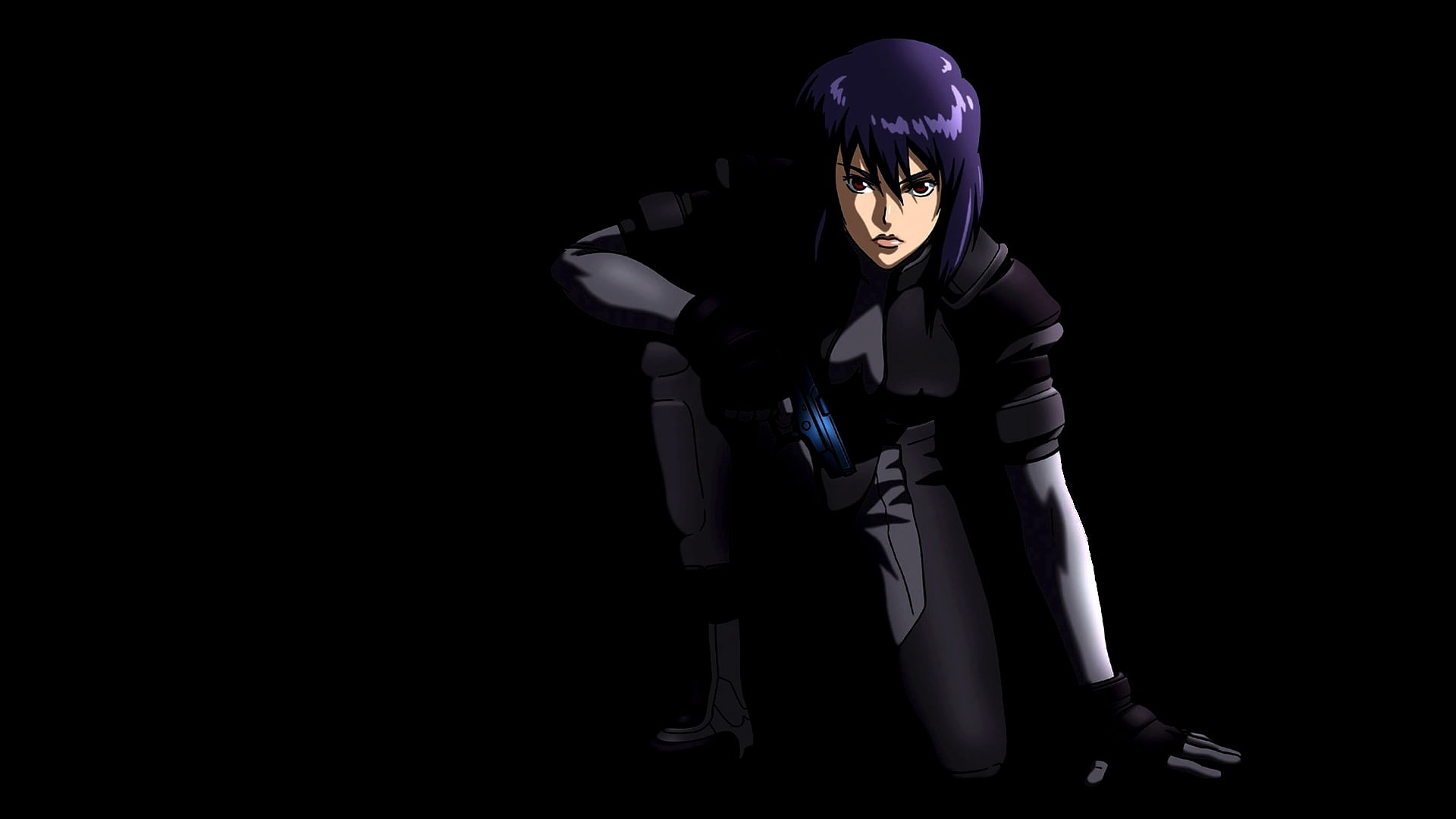 indoors, standing, dark, look, illustration, front view, characters, women, character, gun, anime, full length, security, silhouette, one Person, shell, HD Wallpaper