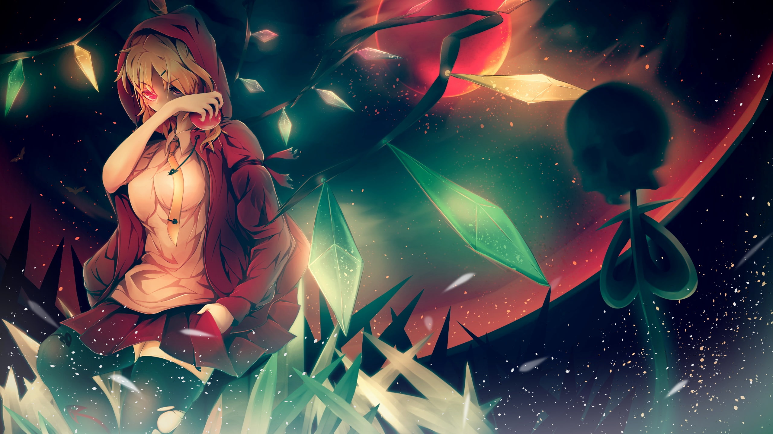 girls, anime girls, red, flandre scarlet, scarlet, red eyes, touhou, anime, 2K, flandre, eyes, HD Wallpaper