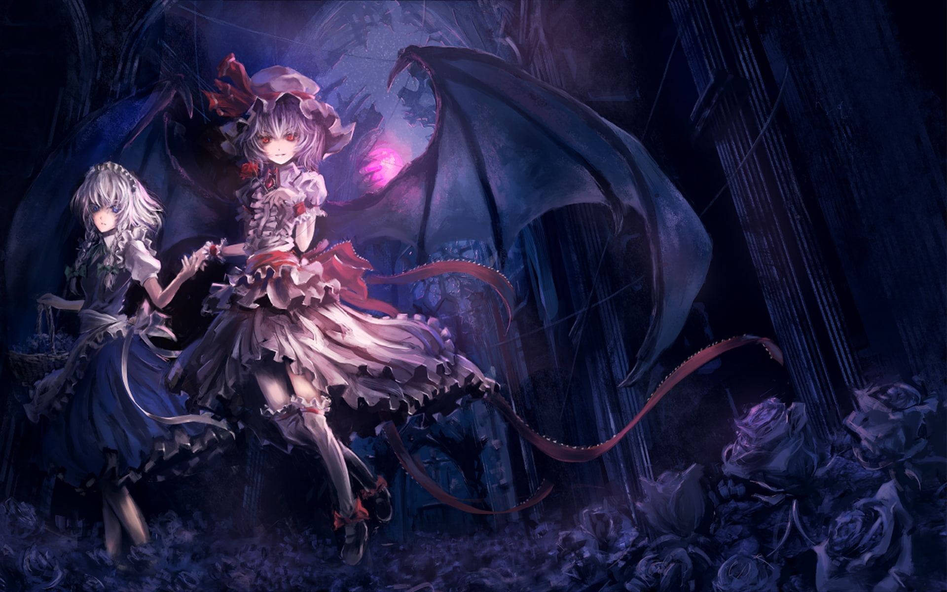 hd, vampires, x, 1080P, Touhou, maids, sakuya, remilia, izayoi, scarlet, mansion, art, devil, HD Wallpaper