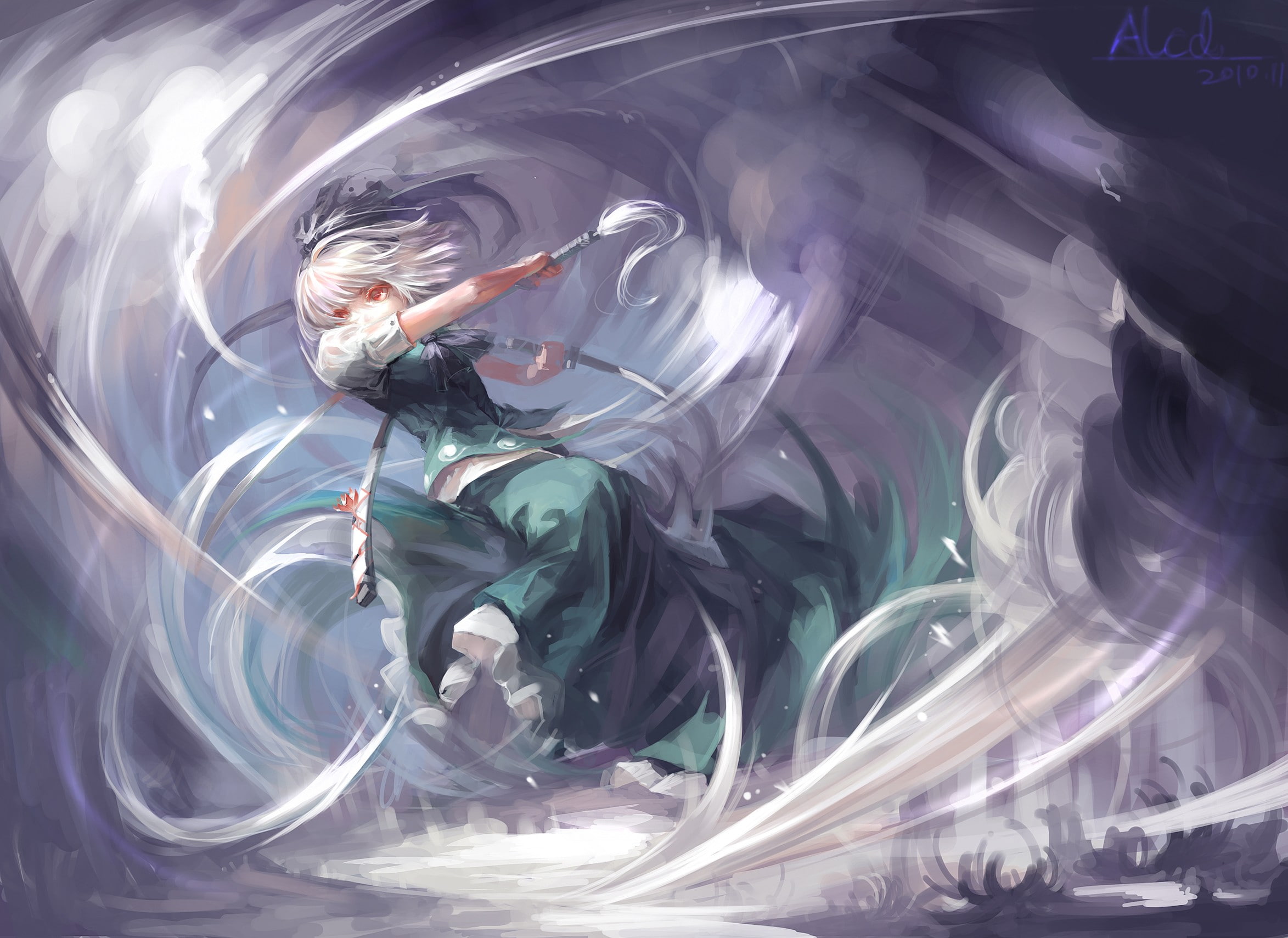 anime girls, fighting, anime, 2347x1709, 1080P, touhou, girls, HD Wallpaper