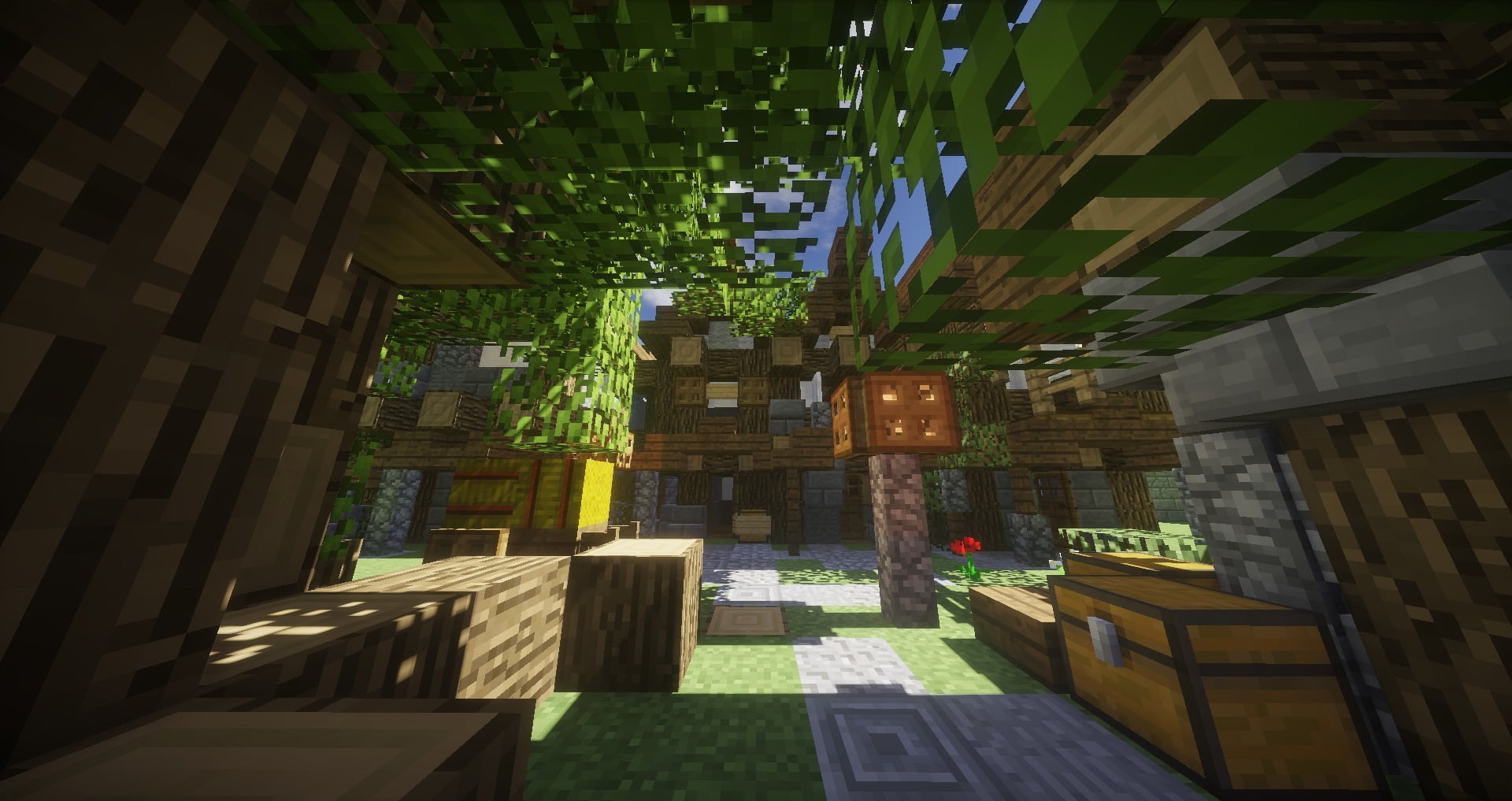 architecture, wall - building feature, window, day, alley, plant, brown, residential district, table, no people, sunlight, city, Minecraft, nature, shadow, HD Wallpaper