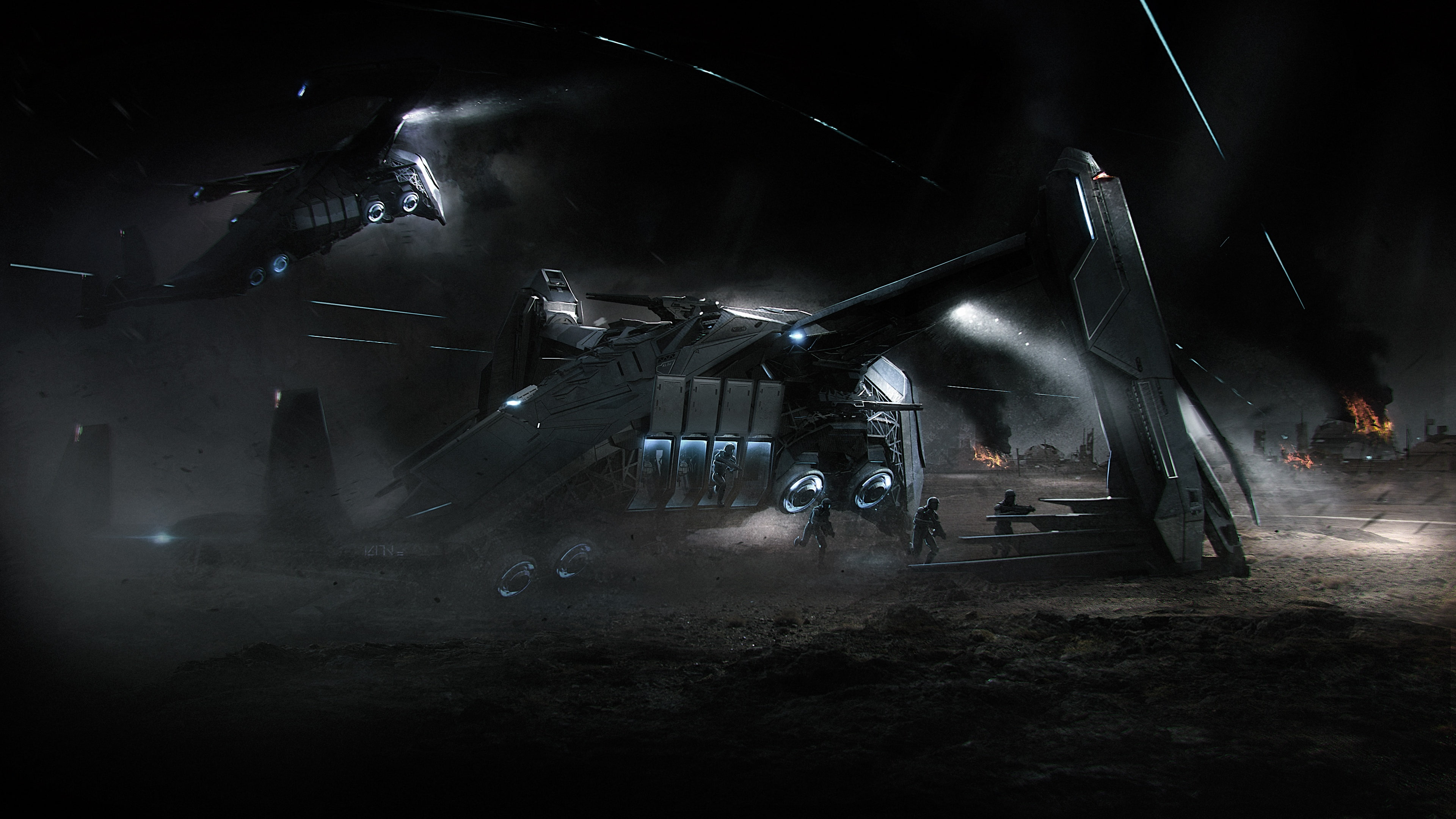 Star Citizen, planet, Esperia Prowler, 4K, battle, landing, starship, HD Wallpaper