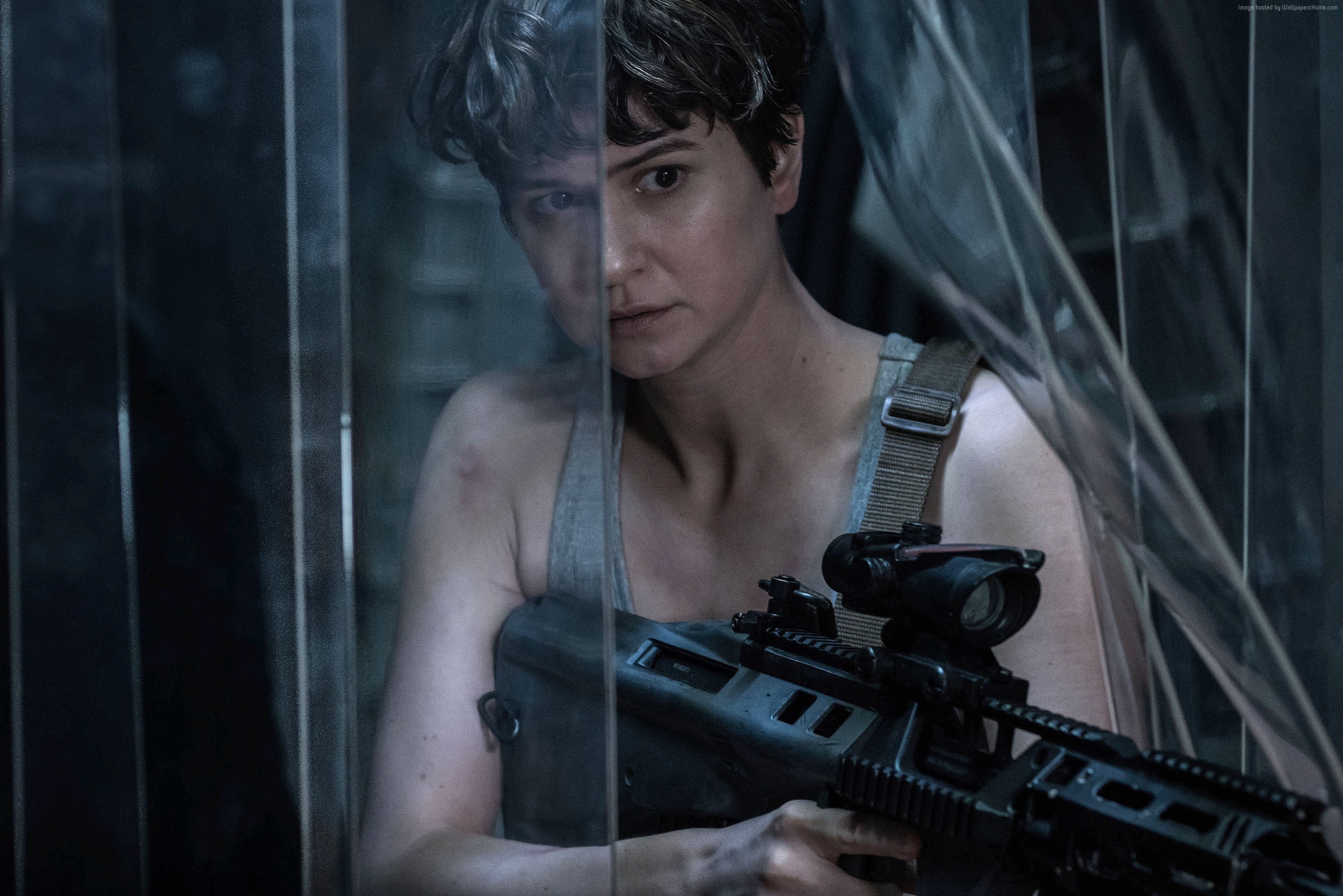 adult, weapon, young men, best movies, clothing, portrait, Alien: Covenant, window, looking at camera, front view, looking, one person, serious, Katherine Waterston, HD Wallpaper