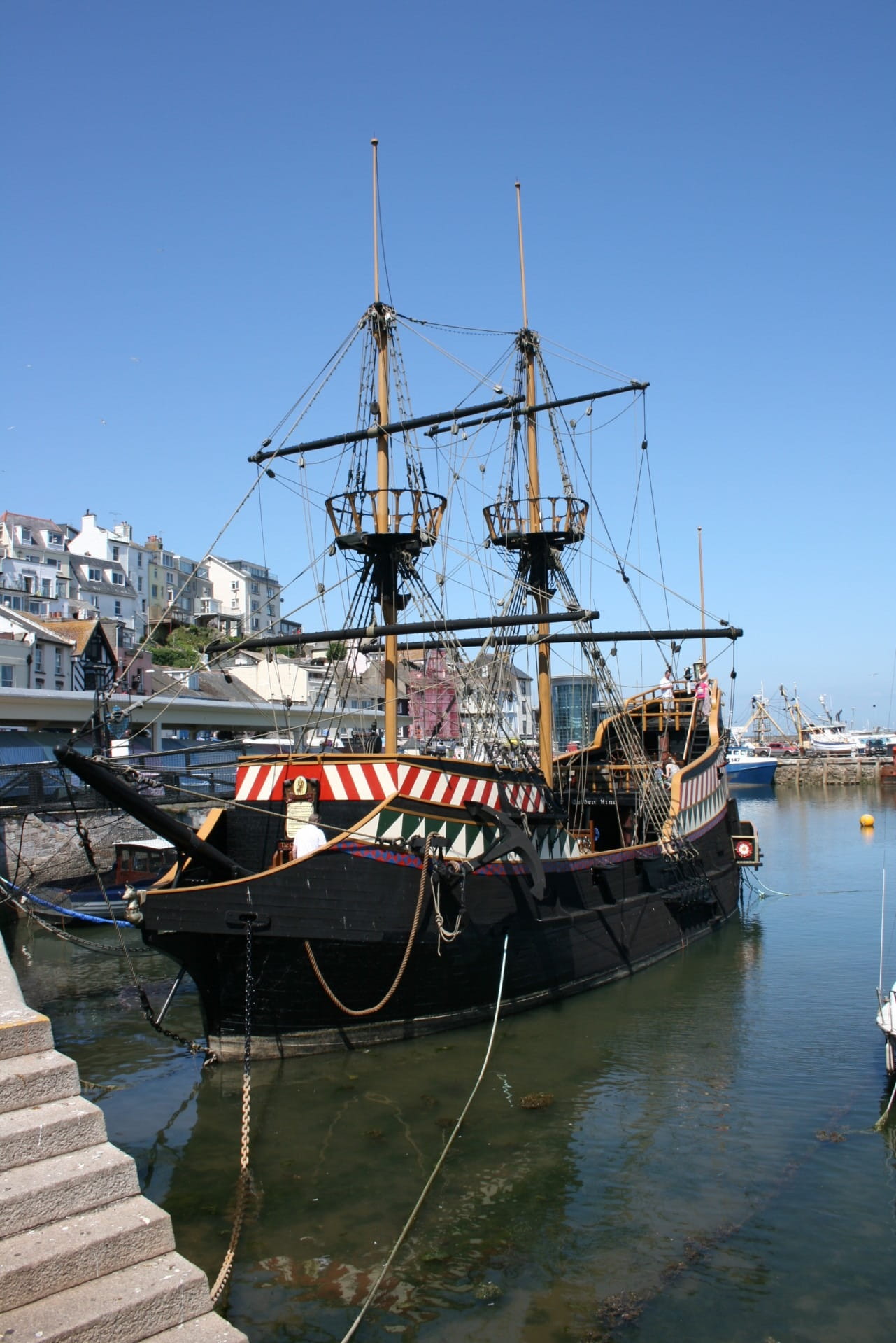 water, ship, mode of transport, waterfront, no people, fishing industry, Golden Hind, reflection, sky, harbor, nature, Galleon, sailboat, day, sir francis drake, Phone HD Wallpaper