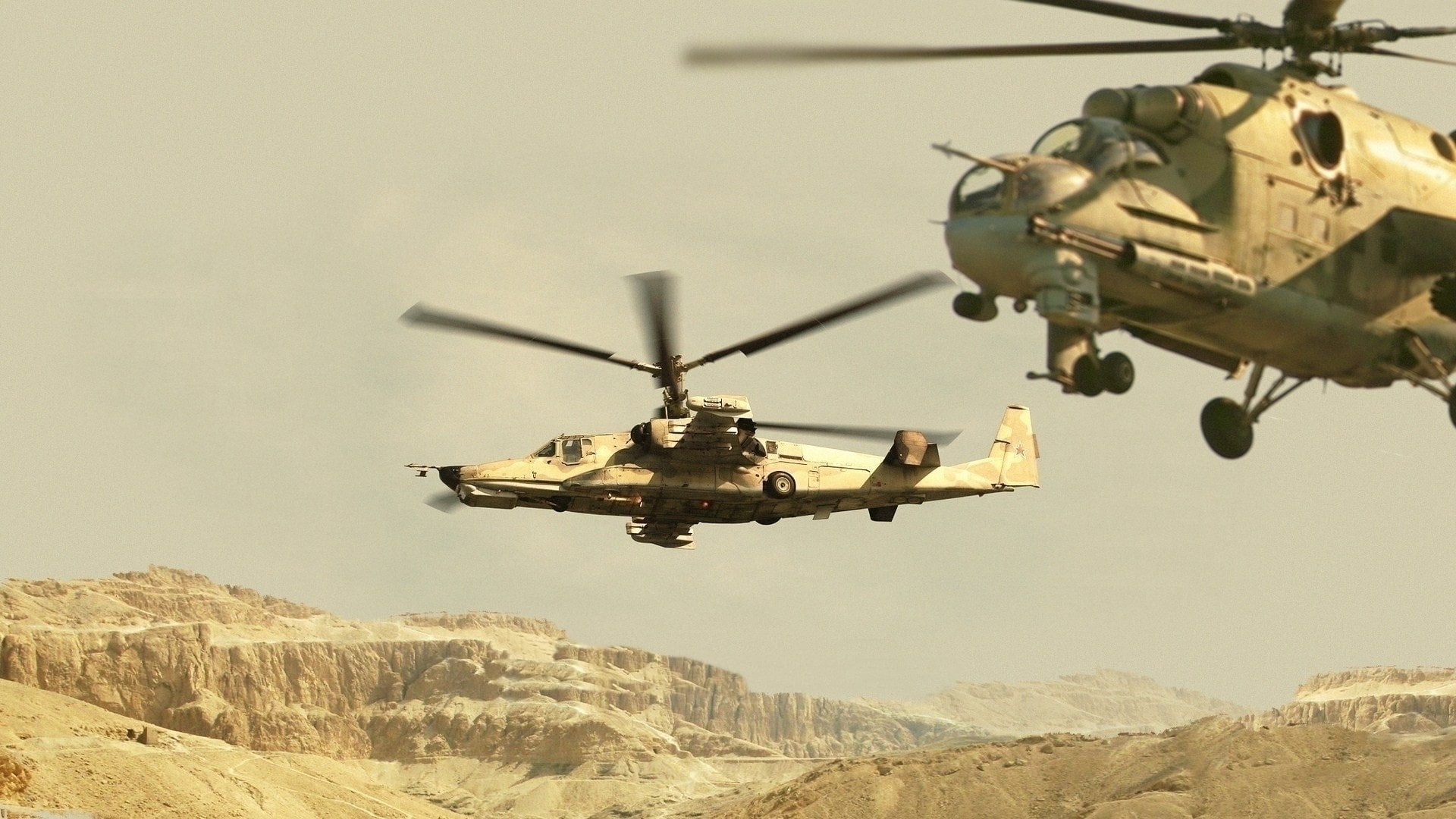motion, aerospace industry, transportation, Kamov Ka-50, outdoors, armed forces, propeller, Helicopter, mountain, flying, government, air vehicle, Military Helicopters, HD Wallpaper