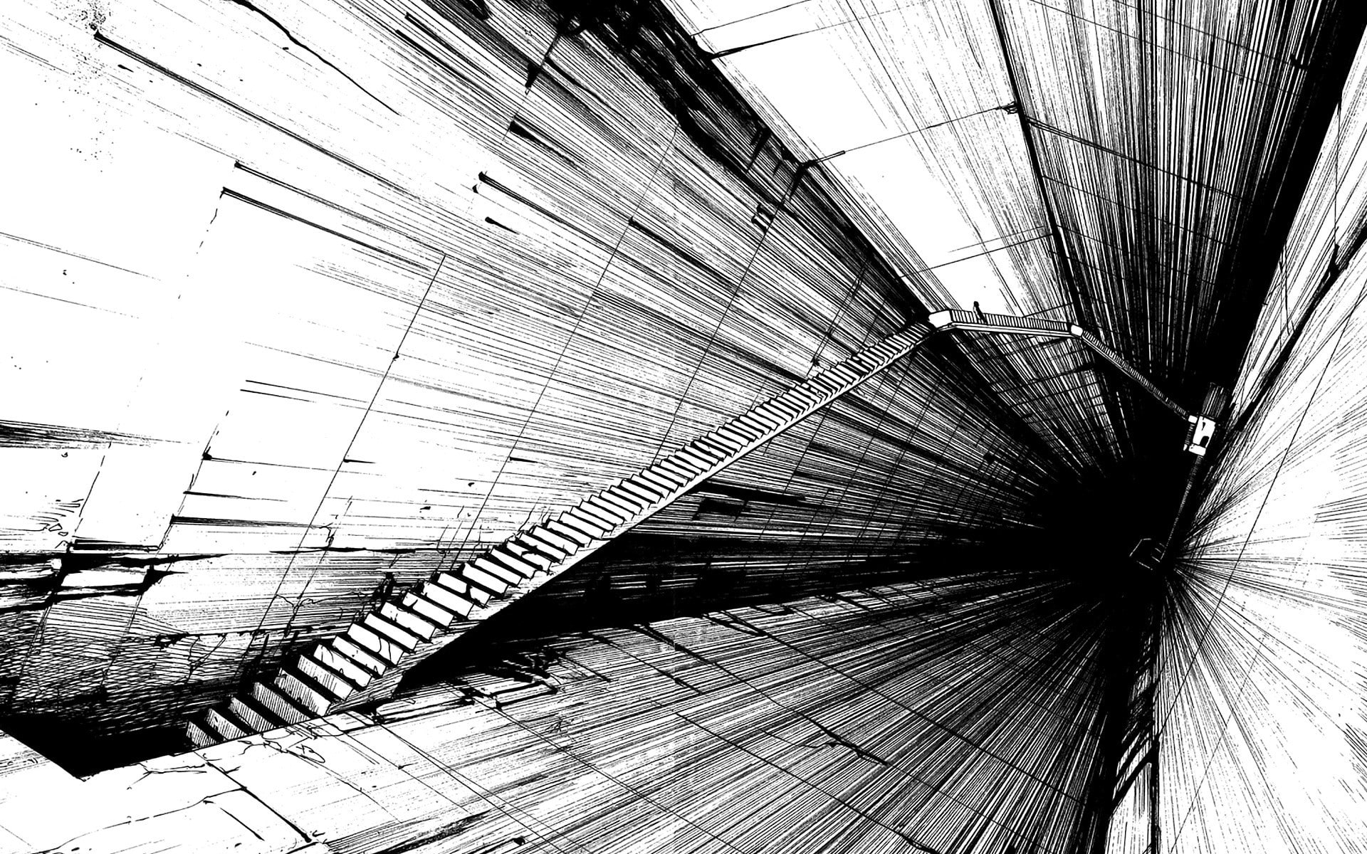 day, pattern, modern, architectural feature, architecture, indoors, ceiling, nature, roof, 1080P, low angle view, sunlight, metal, built structure, stairs manga tsutomu nihei monochrome, HD Wallpaper