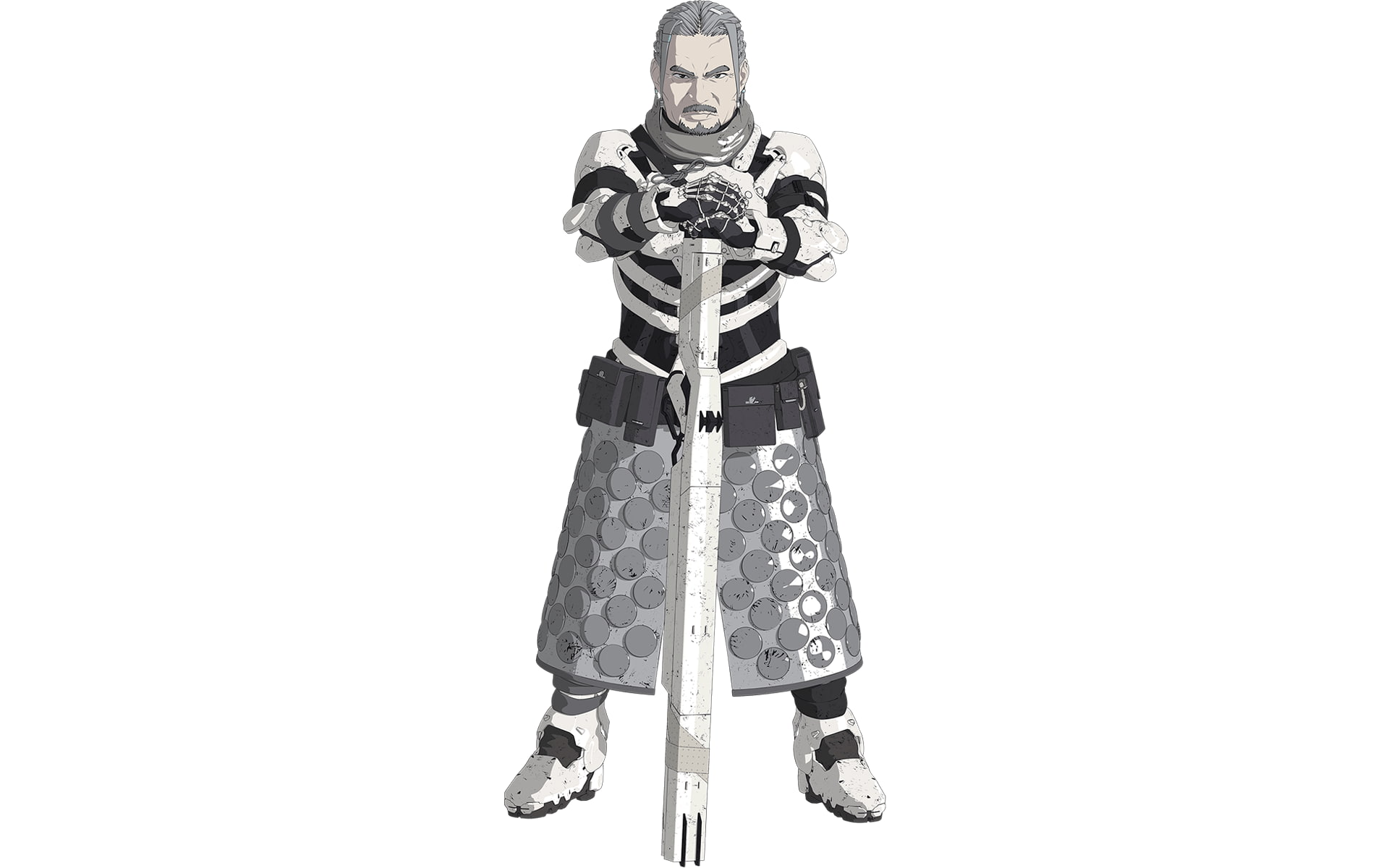 front view, sword, security, standing, serious, rope, indoors, copy space, one person, 1080P, white background, Blame!, full length, holding, cut out, HD Wallpaper