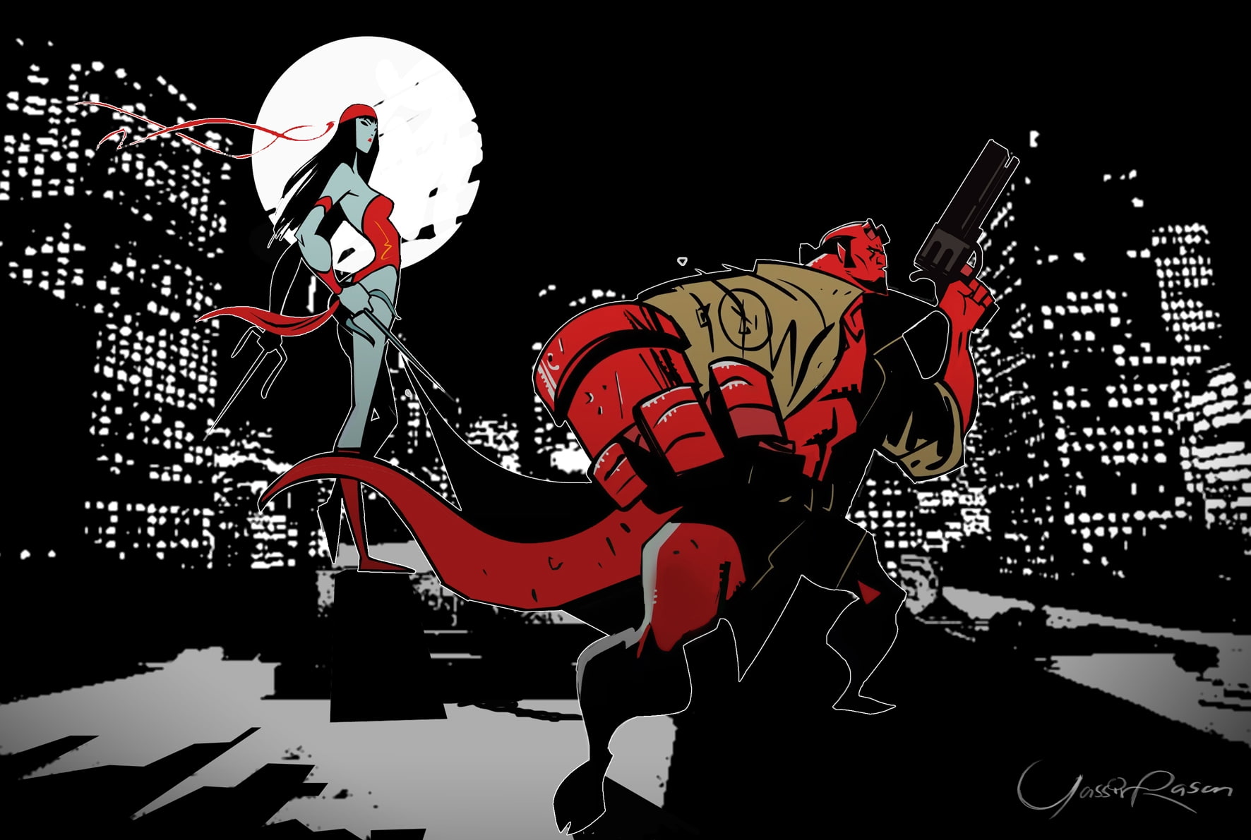horses, marvel, x, dark, Elektra, comics, 720P, animals, art, artwork, hellboy, horse, hd, HD Wallpaper
