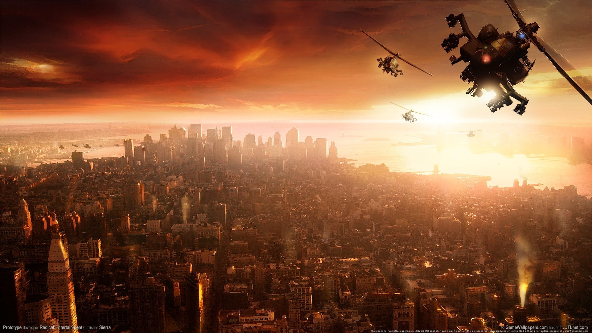 1080P, sky, prototype, landscape, urban skyline, city, outdoors, office building exterior, sun, skyscraper, architecture, video games, building exterior, HD Wallpaper