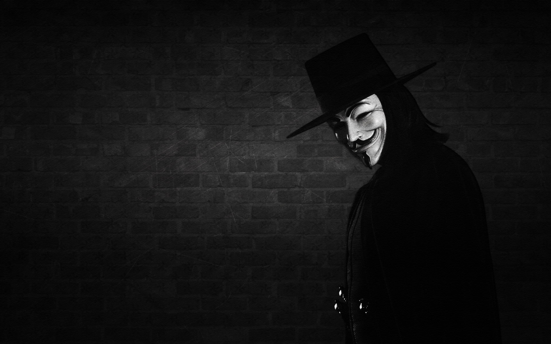 smile, V for Vendetta, wall, black-and-white background, Anonymous, 1080P, mask, HD Wallpaper