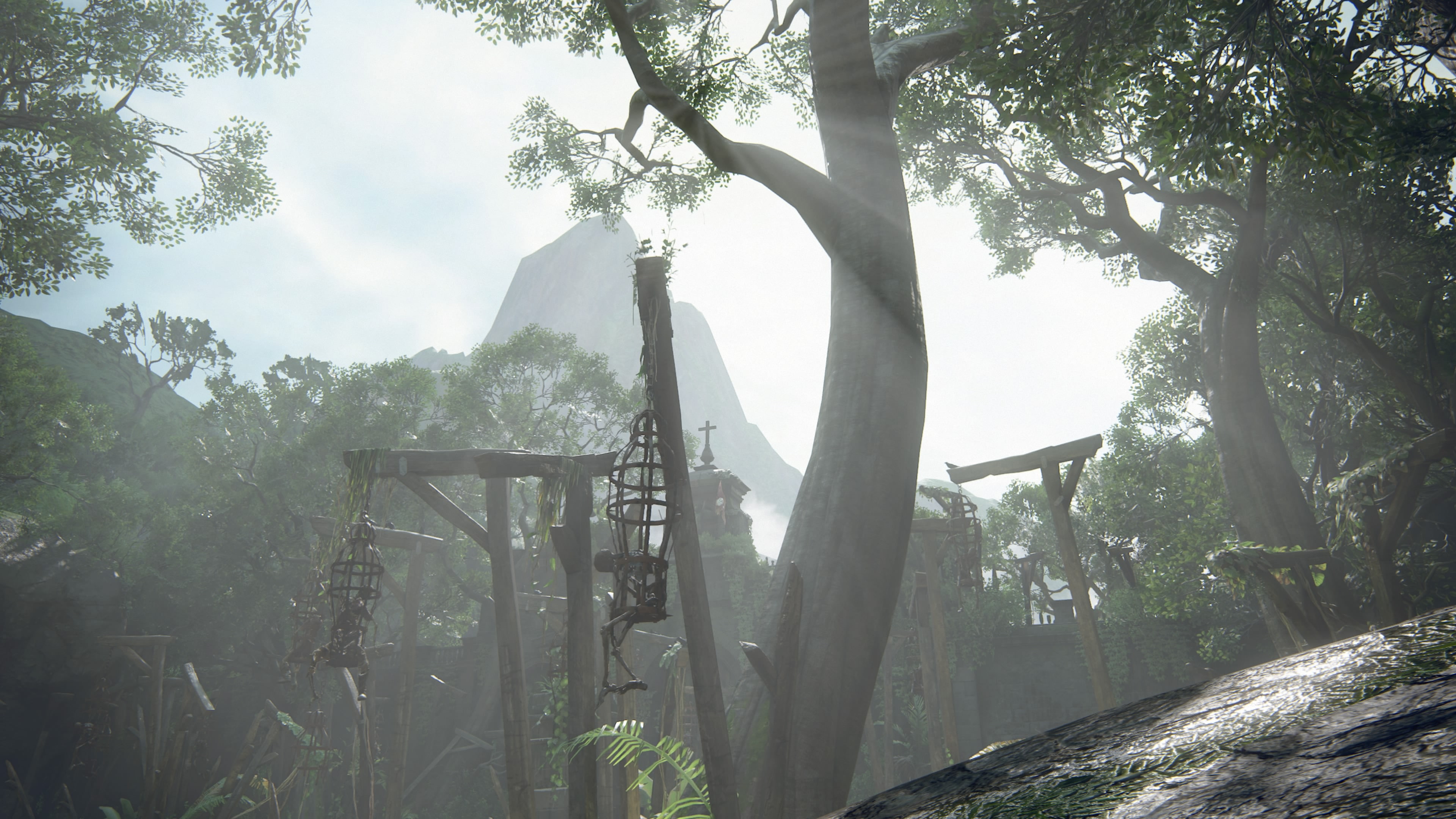 cross, Uncharted 4: A Thiefs End, nature, 4K, birds, gallows, mountains, trees, uncharted, daylight, HD Wallpaper