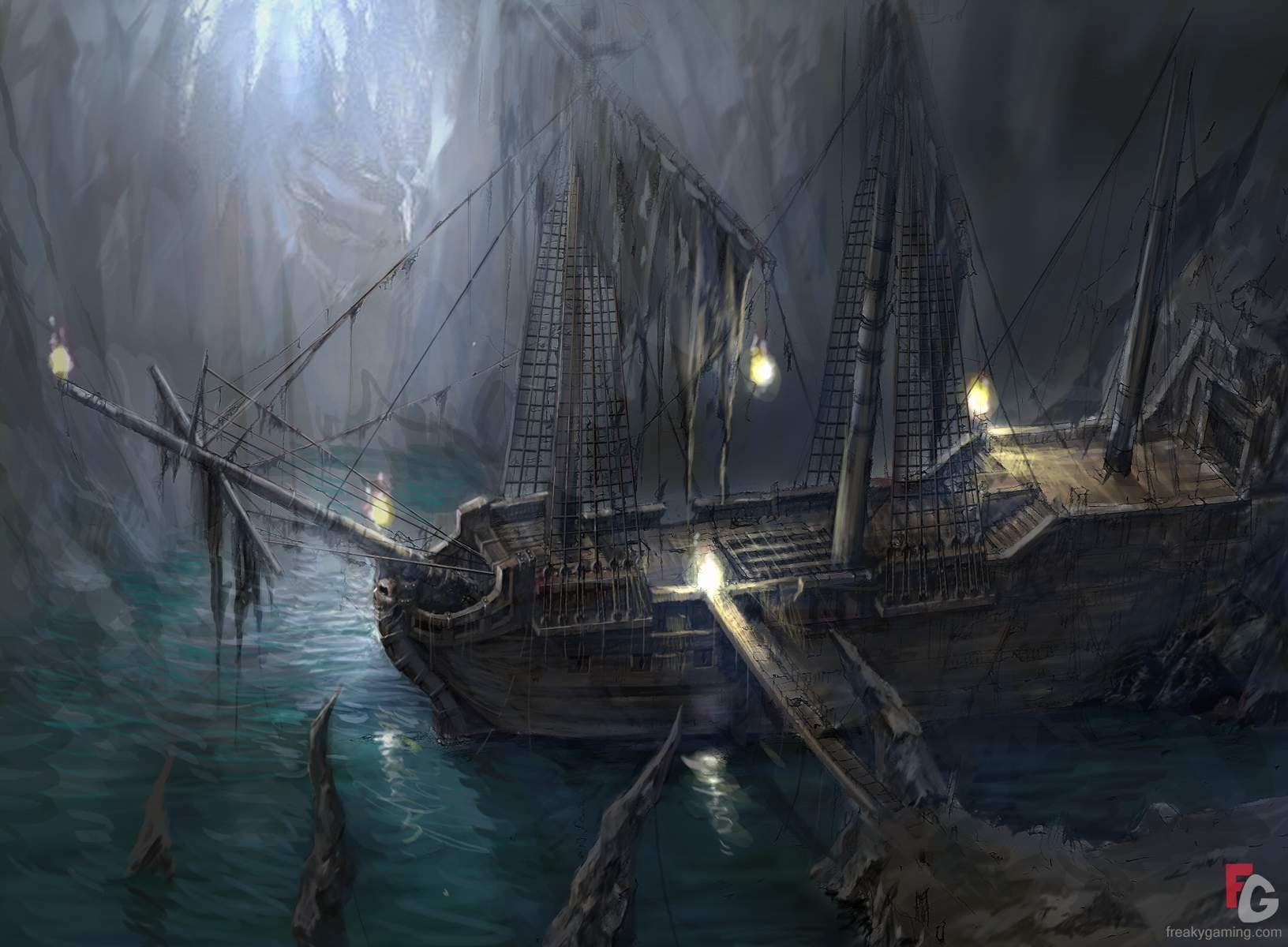 outdoors, wood - material, reflection, mode of transportation, waterfront, fantasy art, nature, Uncharted 4: A Thiefs End, nautical vessel, sailboat, pirates, HD Wallpaper