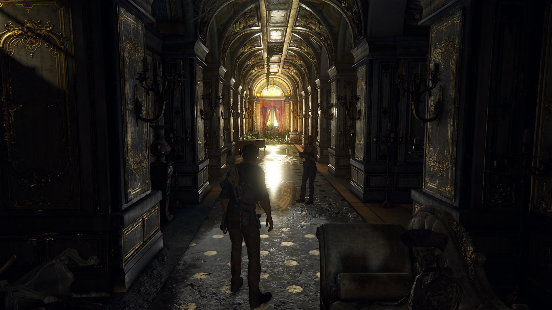 illuminated, uncharted , lifestyles, the way forward, spirituality, wall, gray, built structure, near, 1080P, indoors, Uncharted 4: A Thiefs End, place of worship, HD Wallpaper