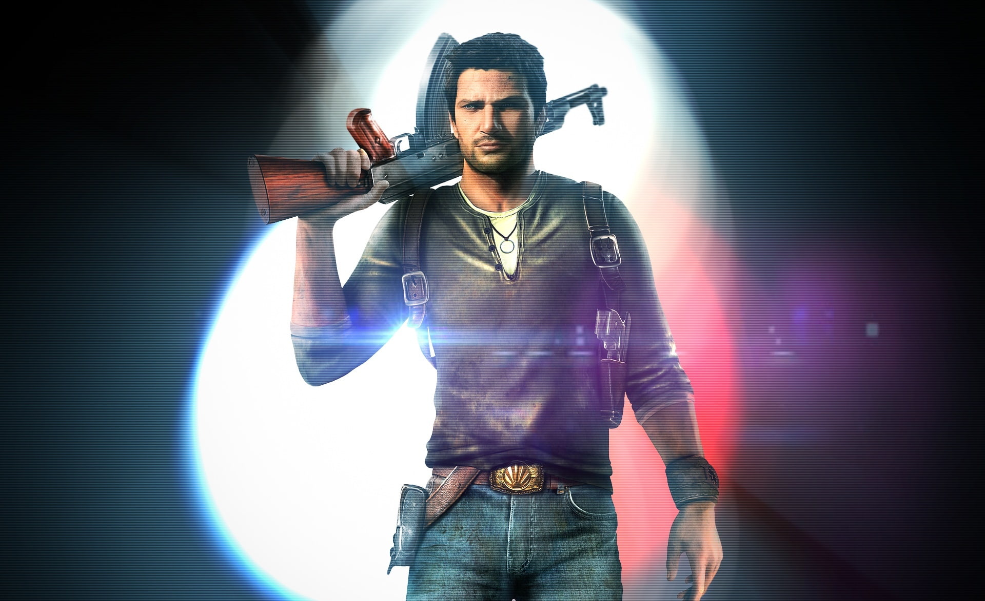 technology, three quarter length, nathan, illustration, waist up, 1080P, Games, music, men, stage, front view, one person, light beam, illuminated, HD Wallpaper