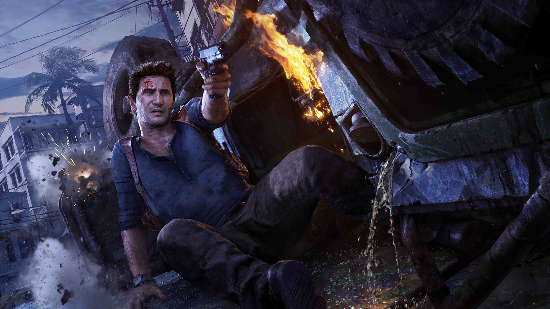 young adult, men, real people, front view, 1080P, bonfire, flame, males, fire - natural phenomenon, fire, burning, nature, mid adult, portrait, Uncharted 4: A Thiefs End, HD Wallpaper