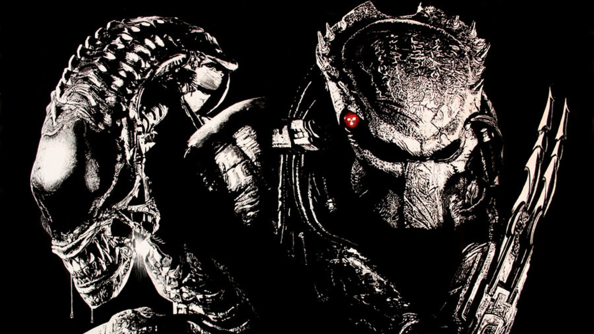 two people, adult, costume, real people, night, obscured face, studio shot, representation, men, clothing, Alien, portrait, 1080P, art and craft, Wolf (Predator), HD Wallpaper