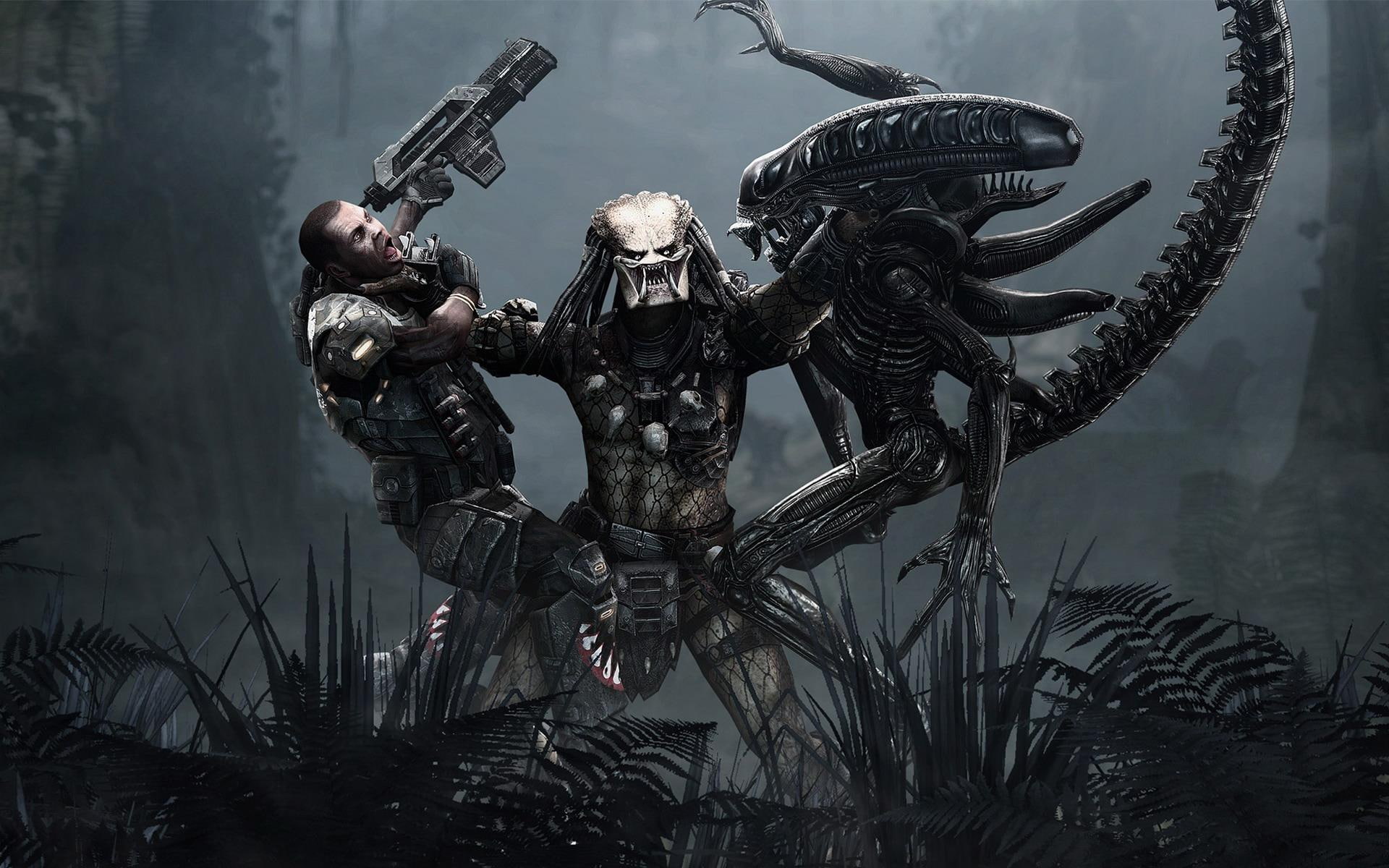 vs, 1080P, predator, game, games, aliens, HD Wallpaper