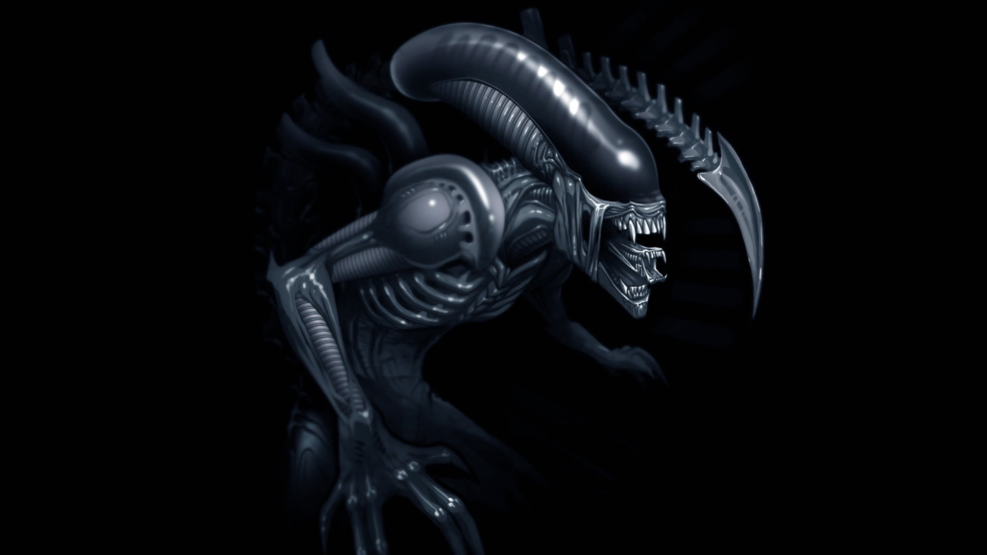 plastic, vs, metal, alien, 1080P, science, stranger, male likeness, sculpture, isolated On Black, cyborg, dark, copy space, human skeleton, art and craft, HD Wallpaper