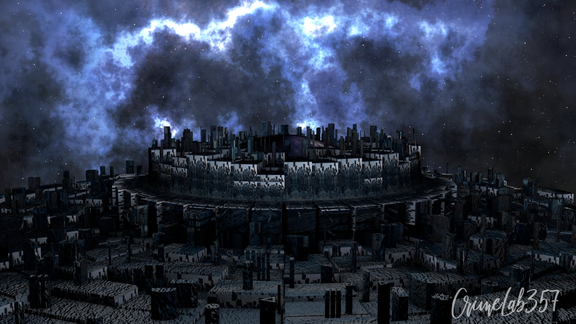 space art, alien attack, 1080P, city, ancient, fantasy art, HD Wallpaper
