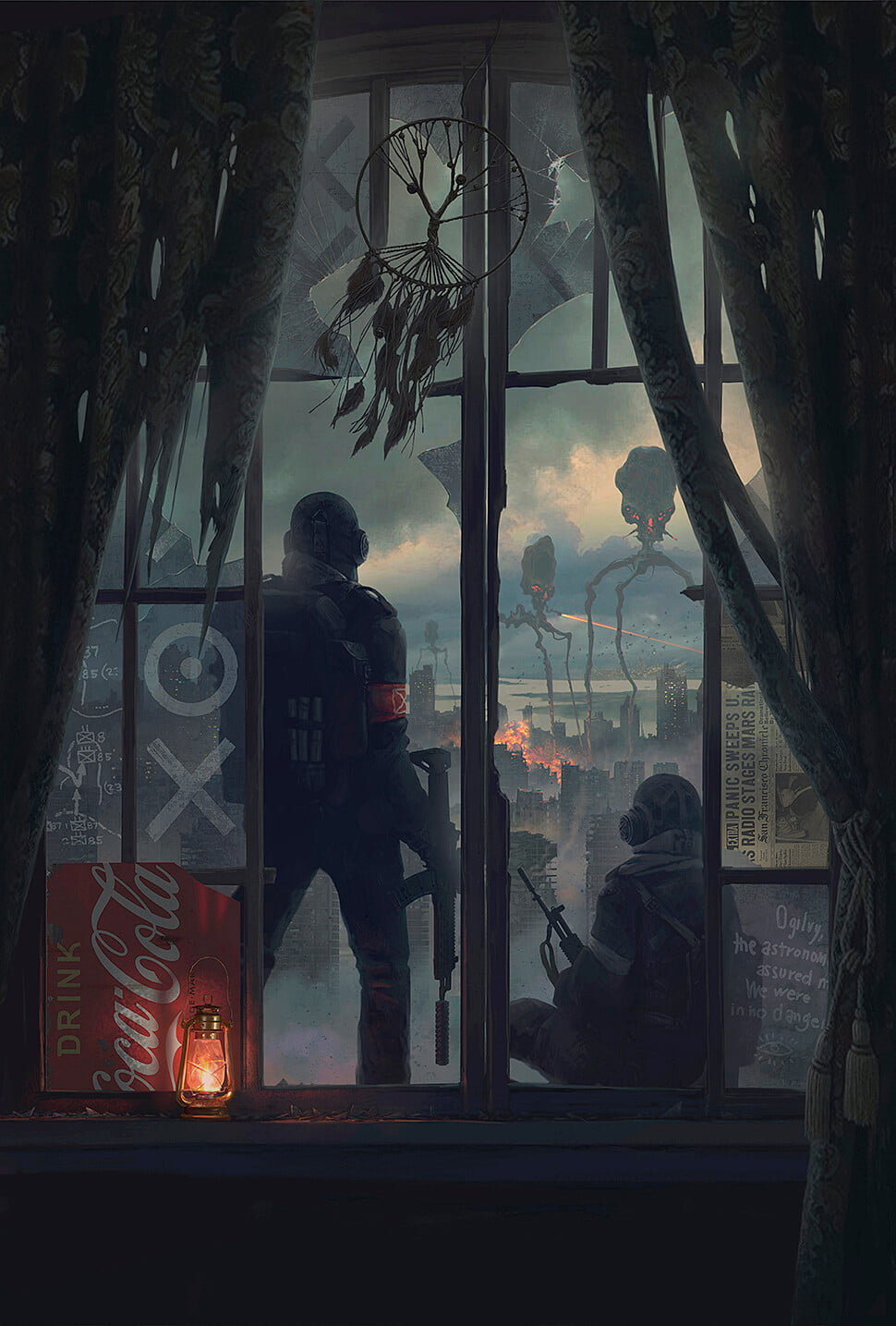 alien attack, 720P, digital art, Alexey Egorov, fantasy art, lantern, Dreamcatcher, Phone HD Wallpaper
