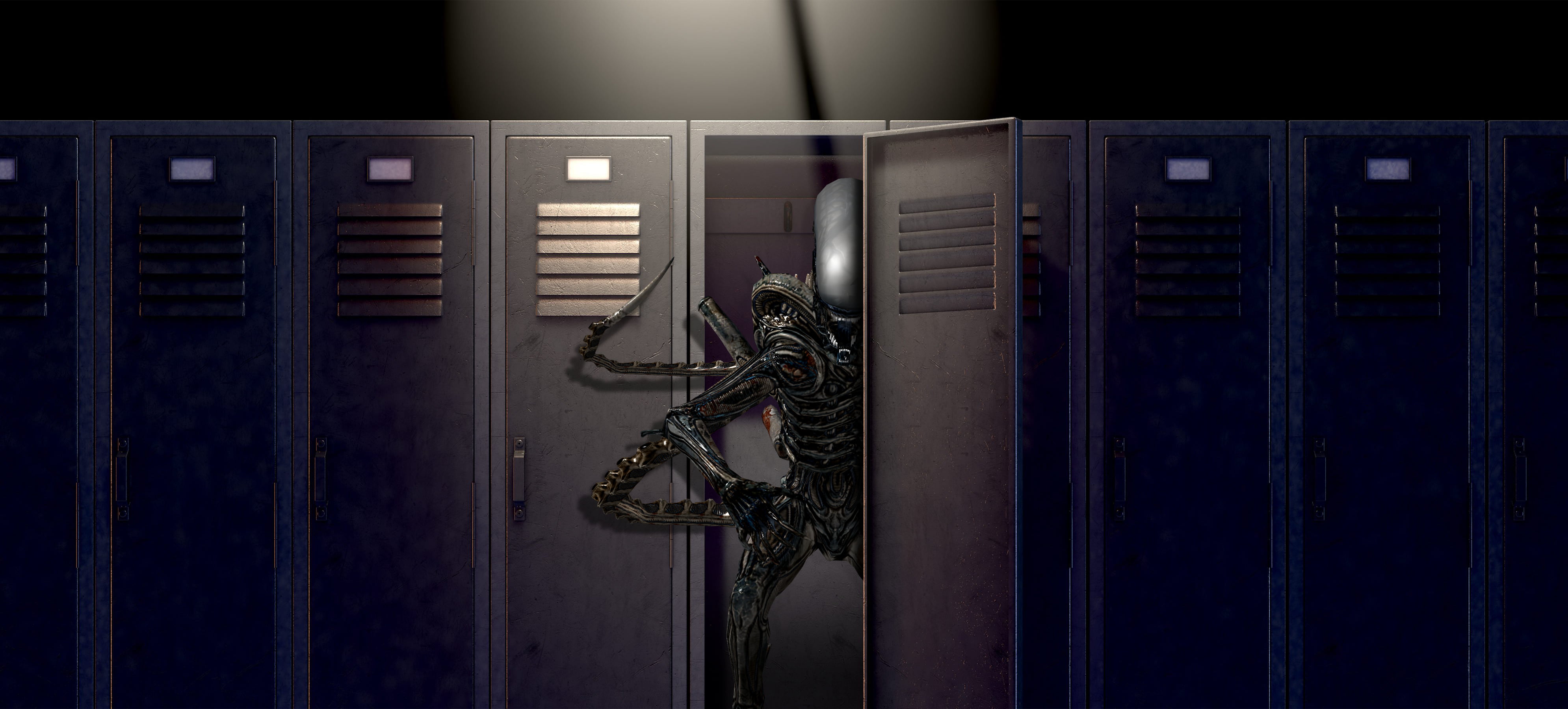 dark, 4K, alien attack, cabinet, HD Wallpaper