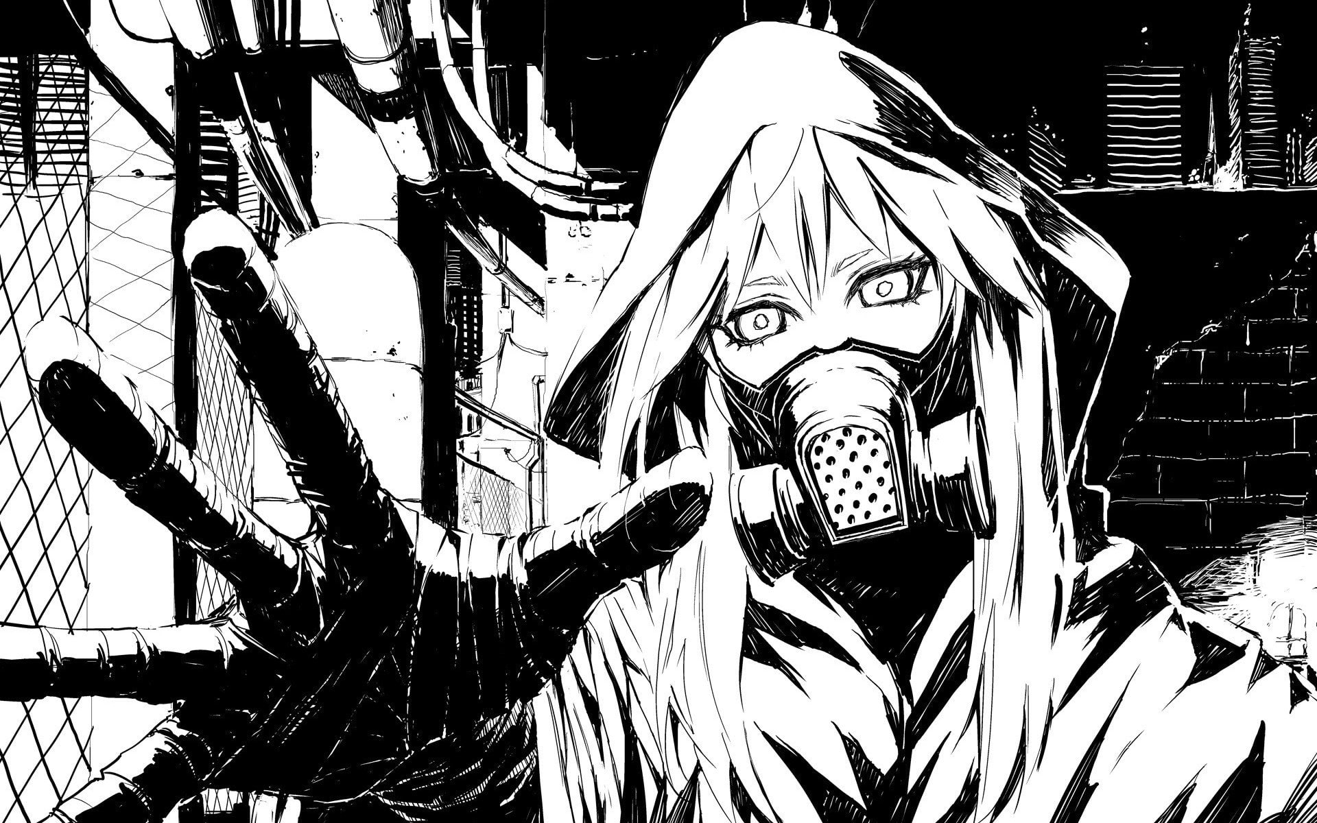 1080P, mask, goo girls, gas masks, HD Wallpaper