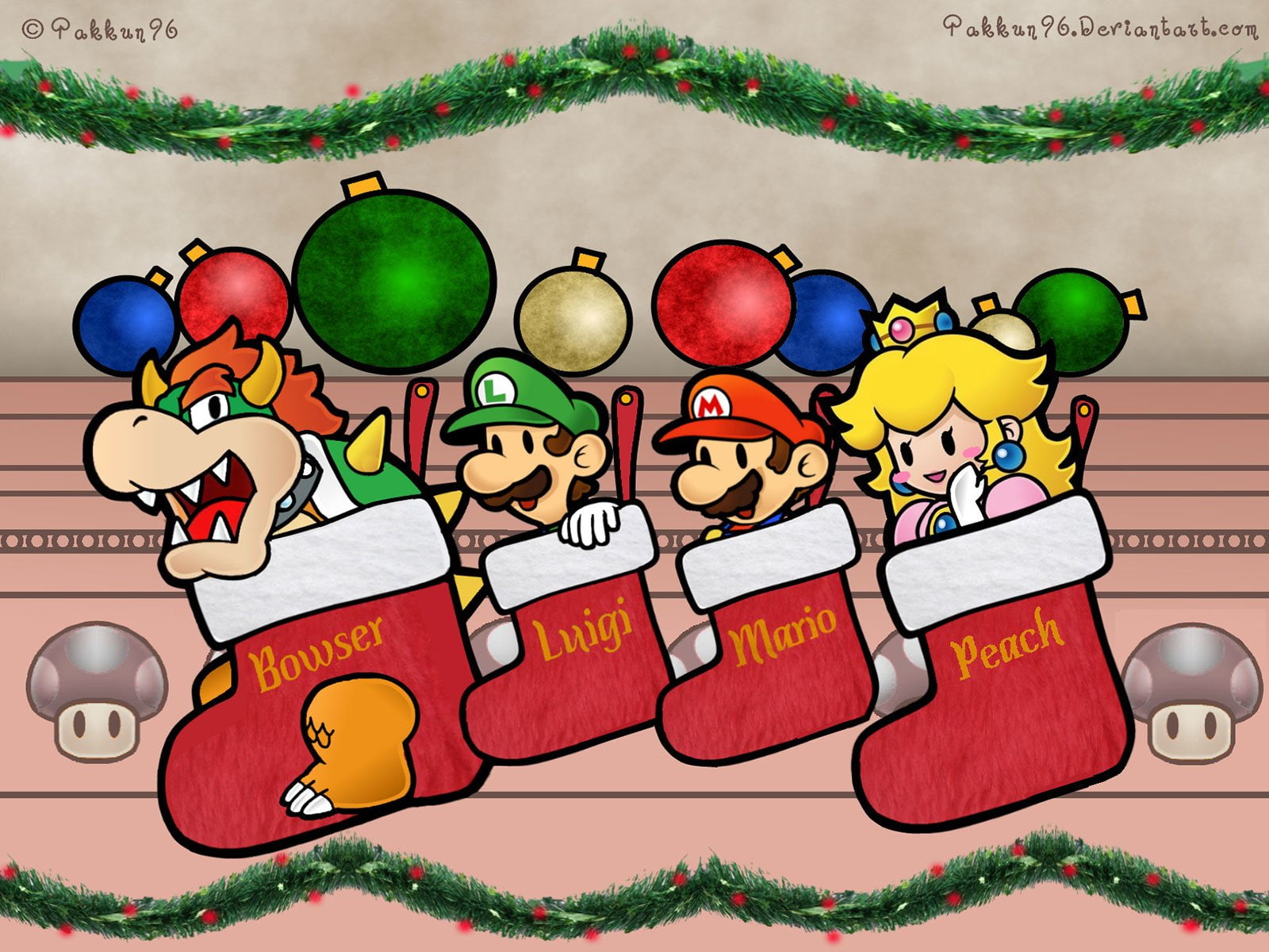Princess Peach, Mario, Bowser, Christmas, 720P, Luigi, Paper Mario, HD Wallpaper