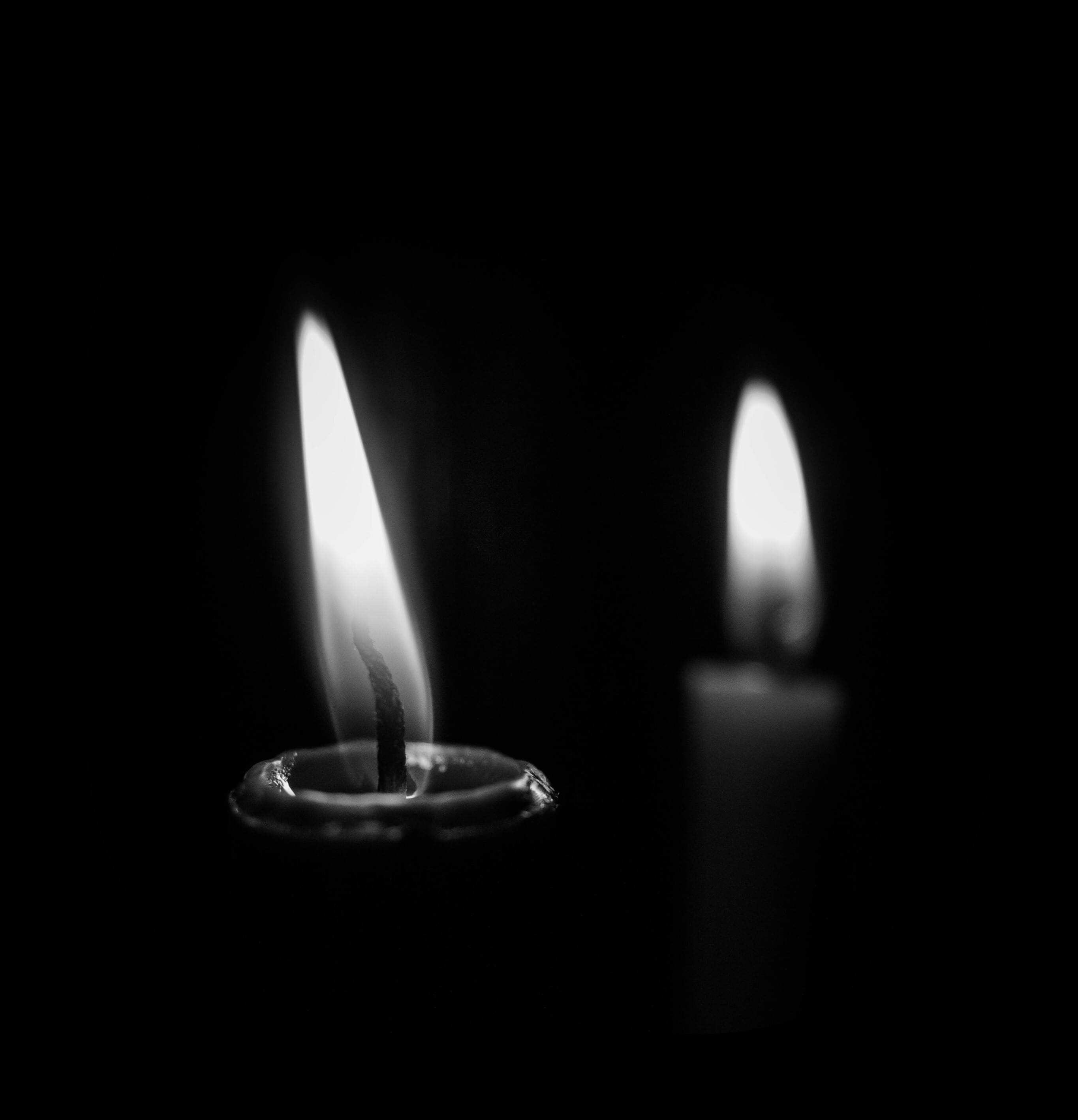 b and w, focus on foreground, nature, flame, candle, black background, electric lamp, christmas, studio shot, fire - natural phenomenon, darkroom, mitchell bowser, Phone HD Wallpaper