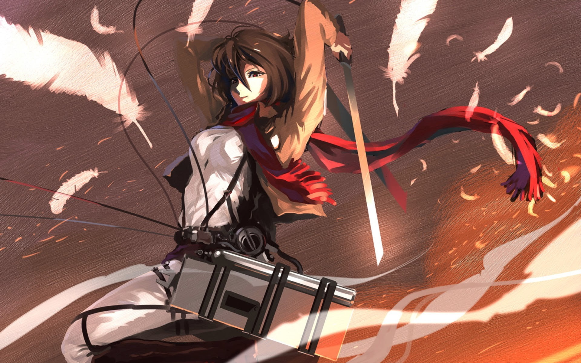 Mikasa Ackerman, 1080P, feathers, Shingeki no Kyojin, HD Wallpaper