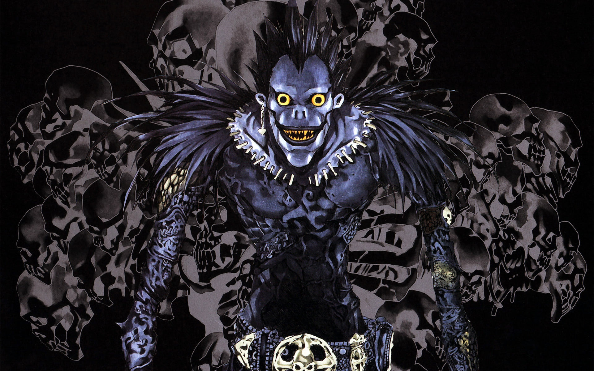 ornate, art and craft, creativity, Death Note, halloween, studio shot, animal head, death, portrait, evil, representation, black background, front view, HD Wallpaper
