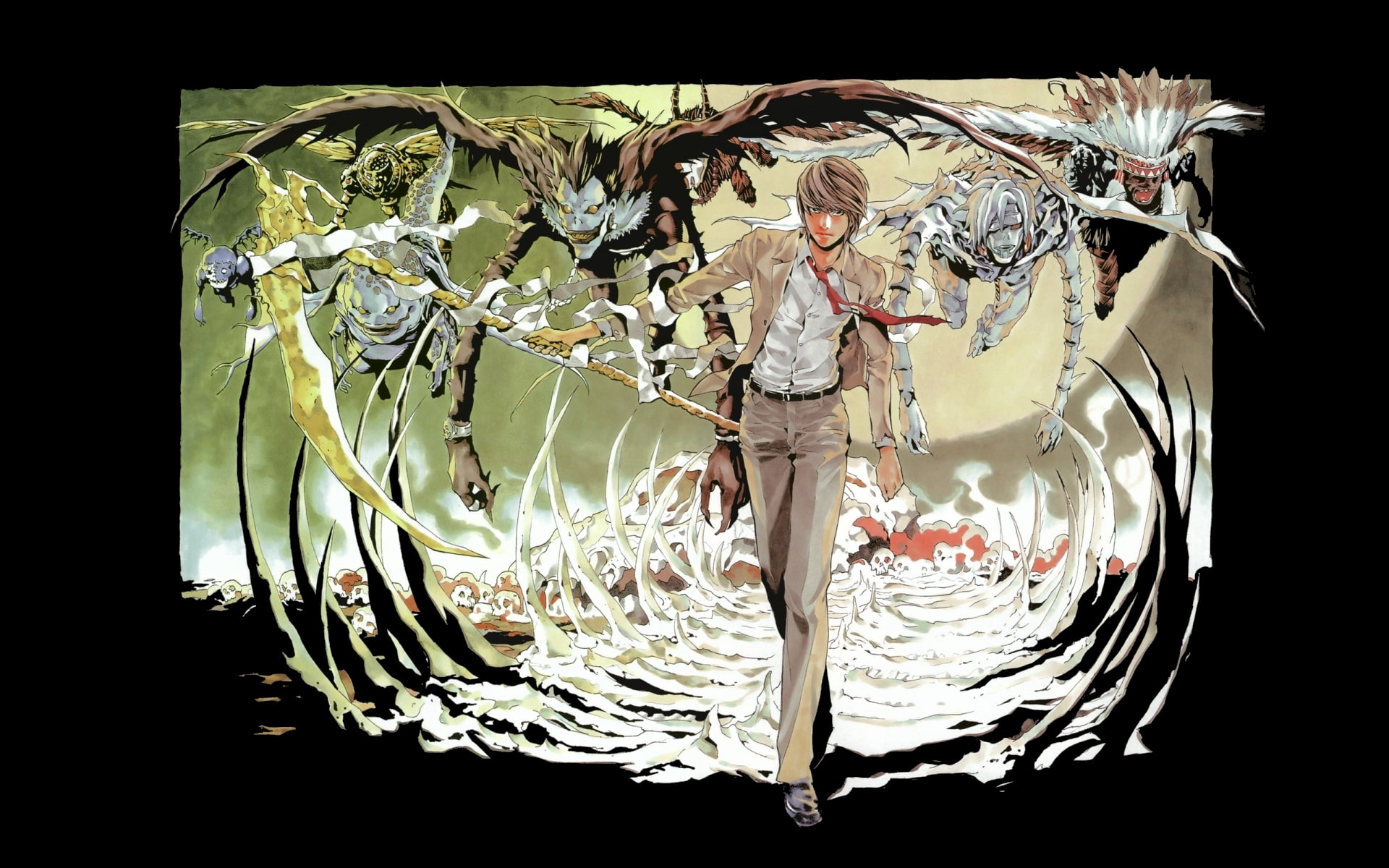 anime, yagami, Ryuk, art, death, x, hd, death note, light, 1080P, note, HD Wallpaper