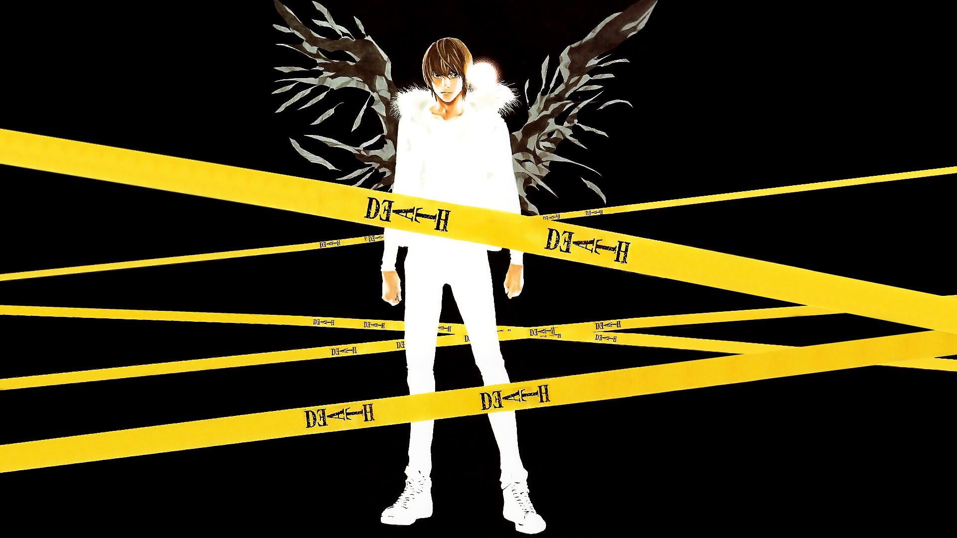 death note, white color, young adult, real people, anime, yellow, ryuk, one person, adult, light yagami, road, 1080P, guidance, standing, transportation, HD Wallpaper