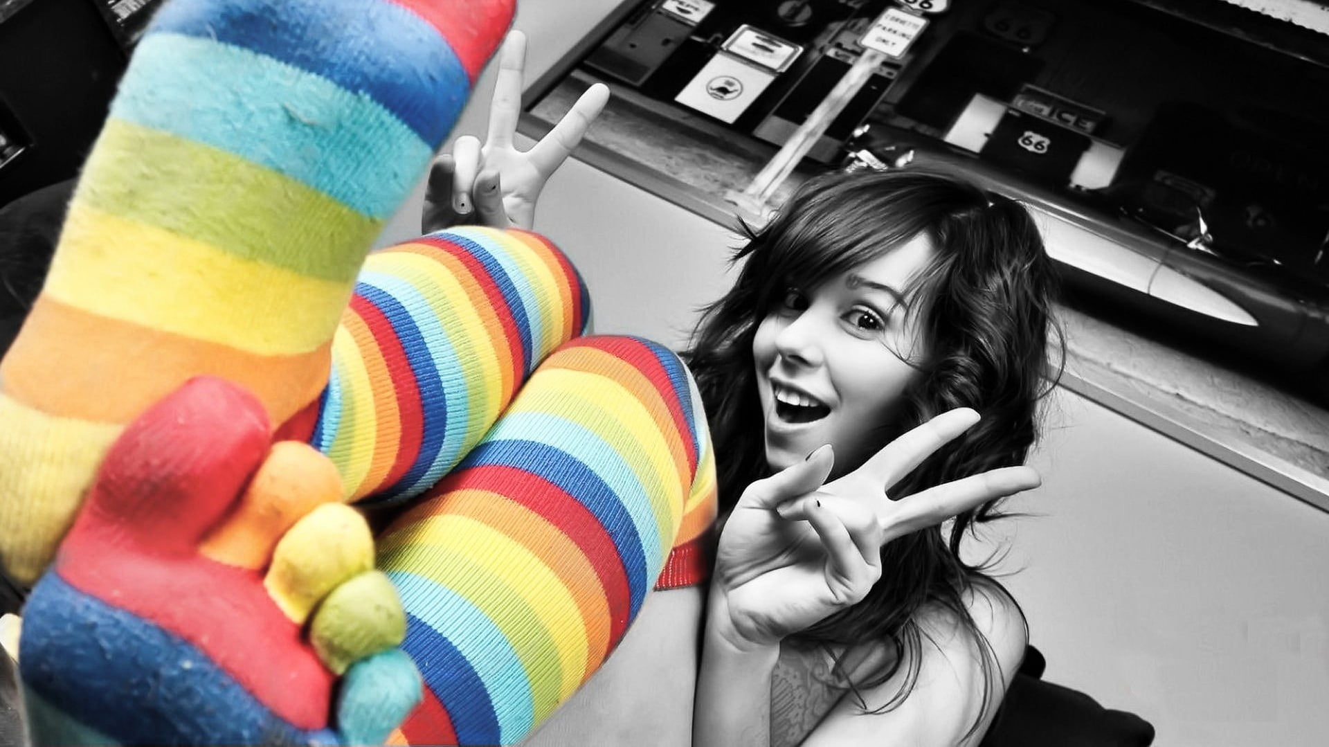 happiness, Ariel Rebel, child, young adult, warm clothing, open mouth, multi colored, hairstyle, real people, headshot, emotion, leisure activity, indoors, HD Wallpaper