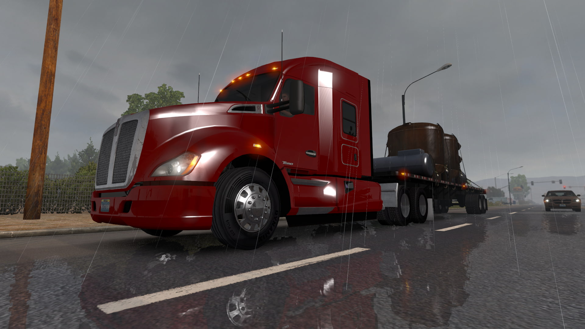 nature, outdoors, transportation, car, day, mode of transportation, motor vehicle, road, wet, 1080P, accidents and disasters, land vehicle, rain, American Truck Simulator, HD Wallpaper