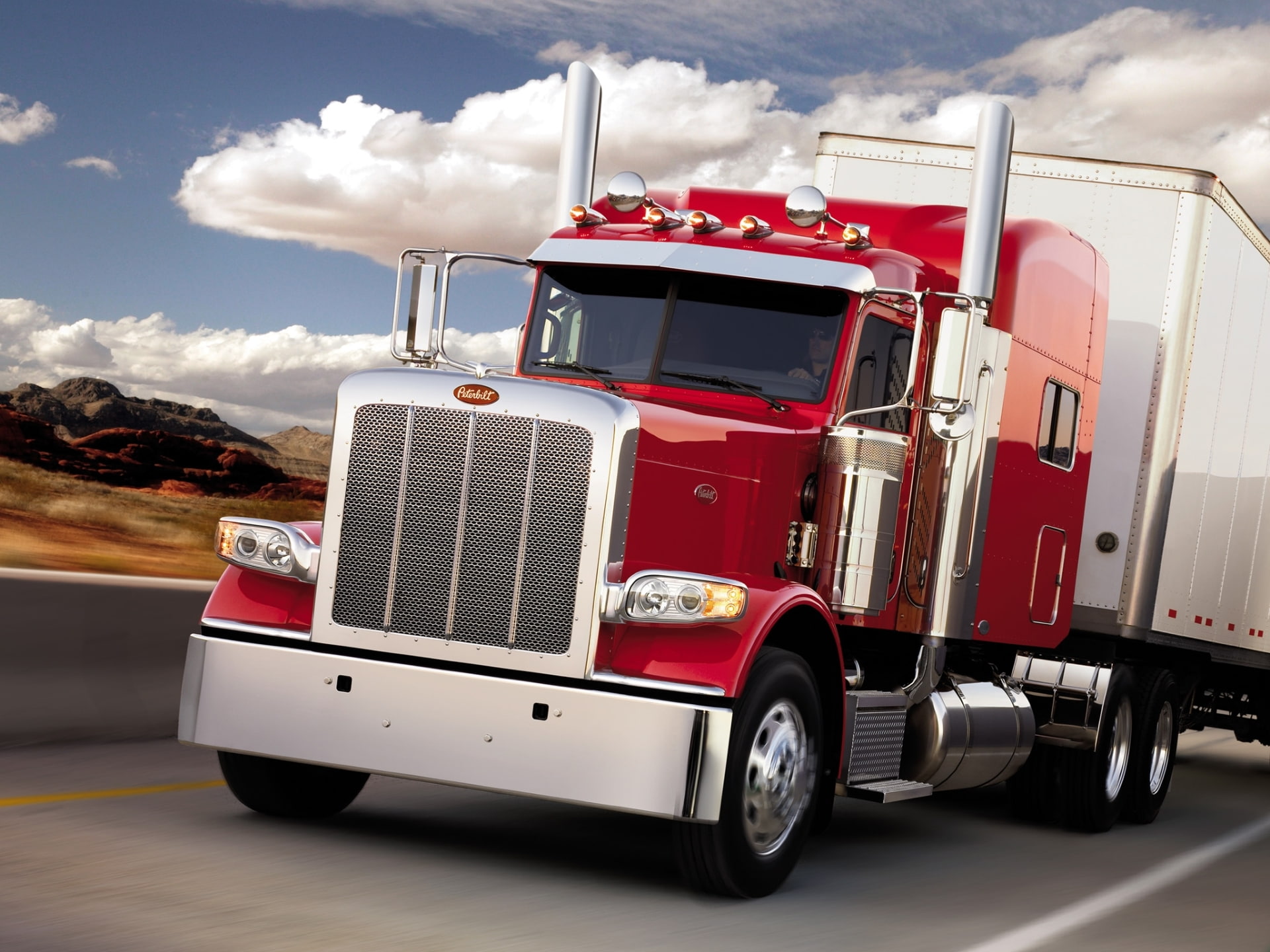 trailer, cargo Container, business, car, peterbelt, nature, semi, highway, truck, freight Transportation, tractor, red, shipping, the front, metal, trucking, HD Wallpaper