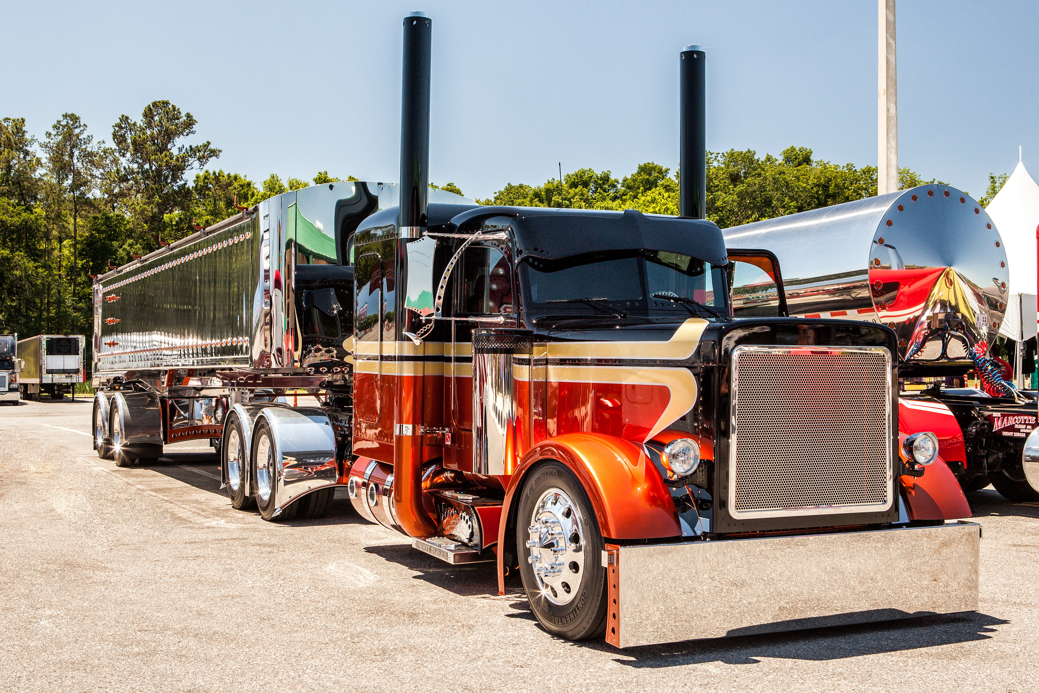 mid america, truck, 2K, black, custom, freight, peterbilt, HD Wallpaper
